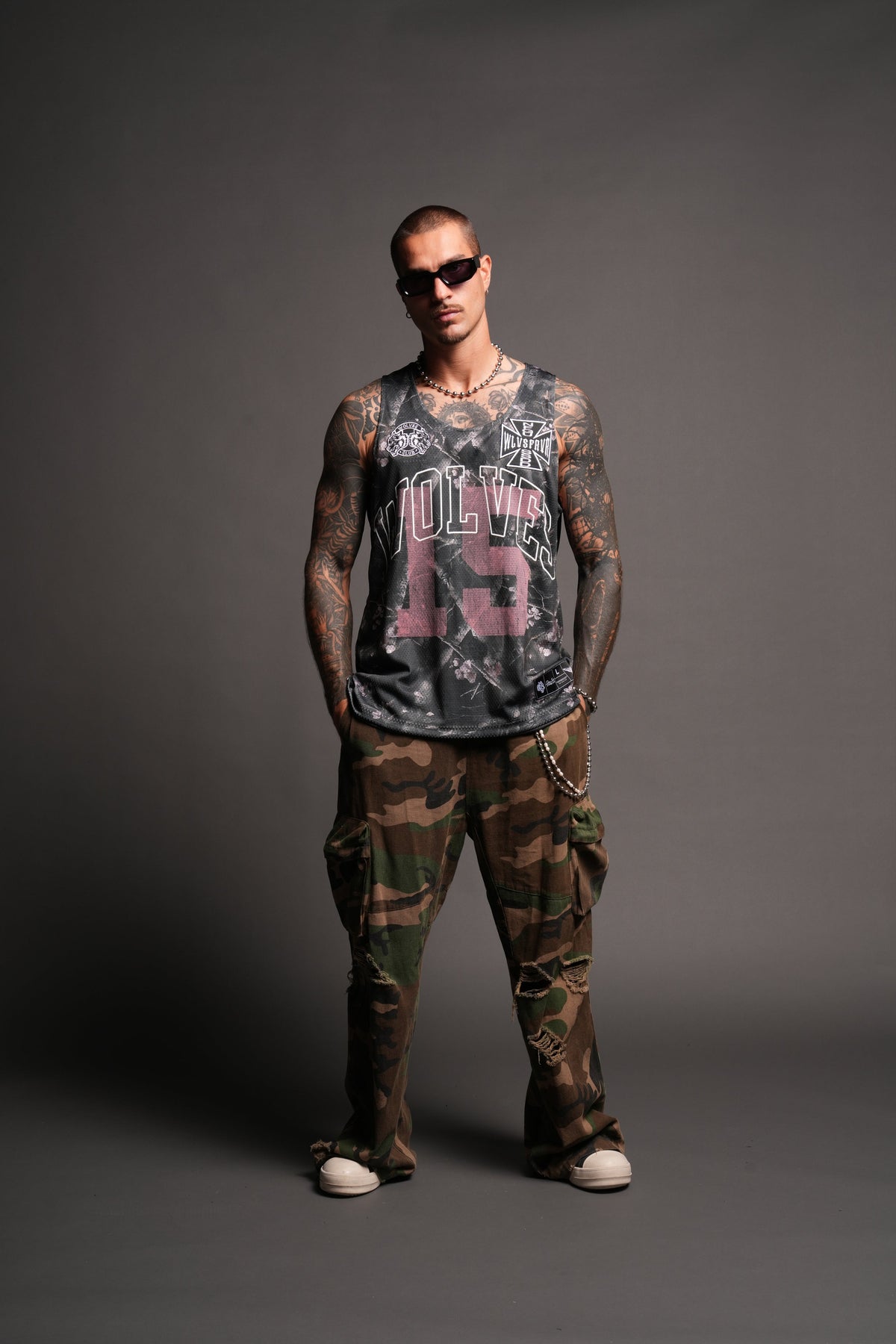 Shadow Blossom Reversible Bball Jersey In Slate Gray / All Of Us Camo - imagem 5