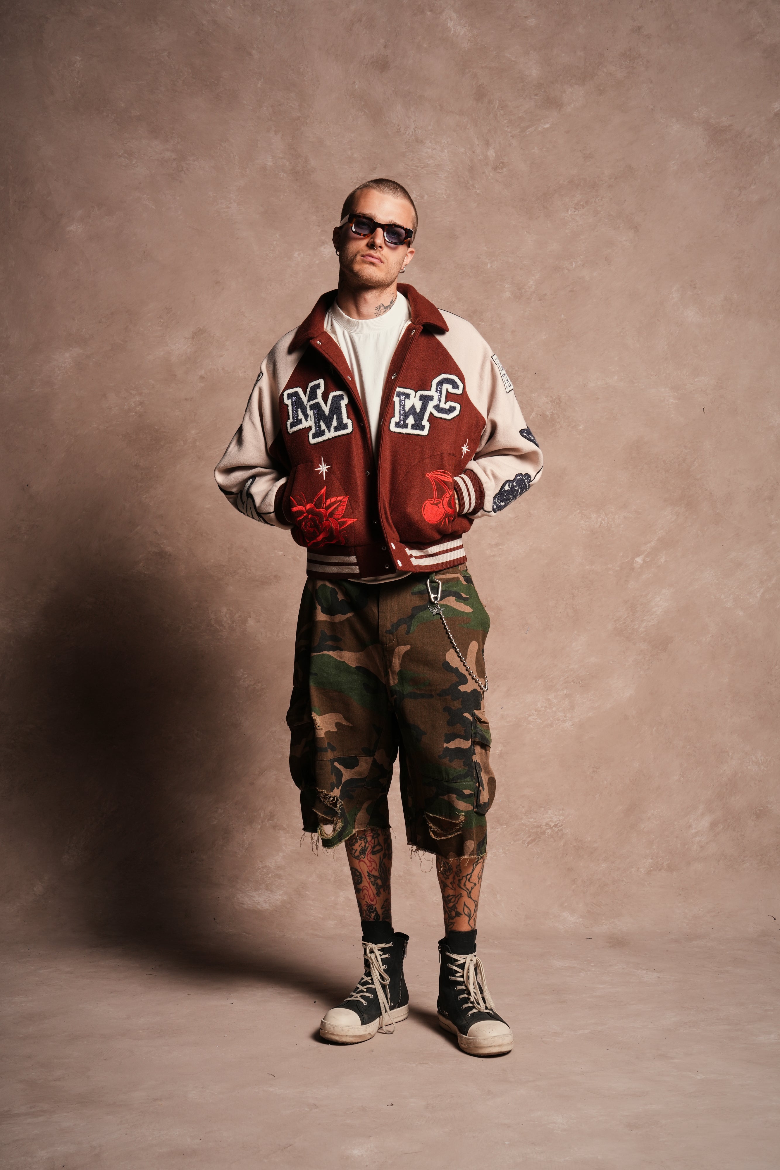 Mickey Mouse Wolves Club Roxy Box Cut Rudy Letterman Jacket in Oxblood/Clay