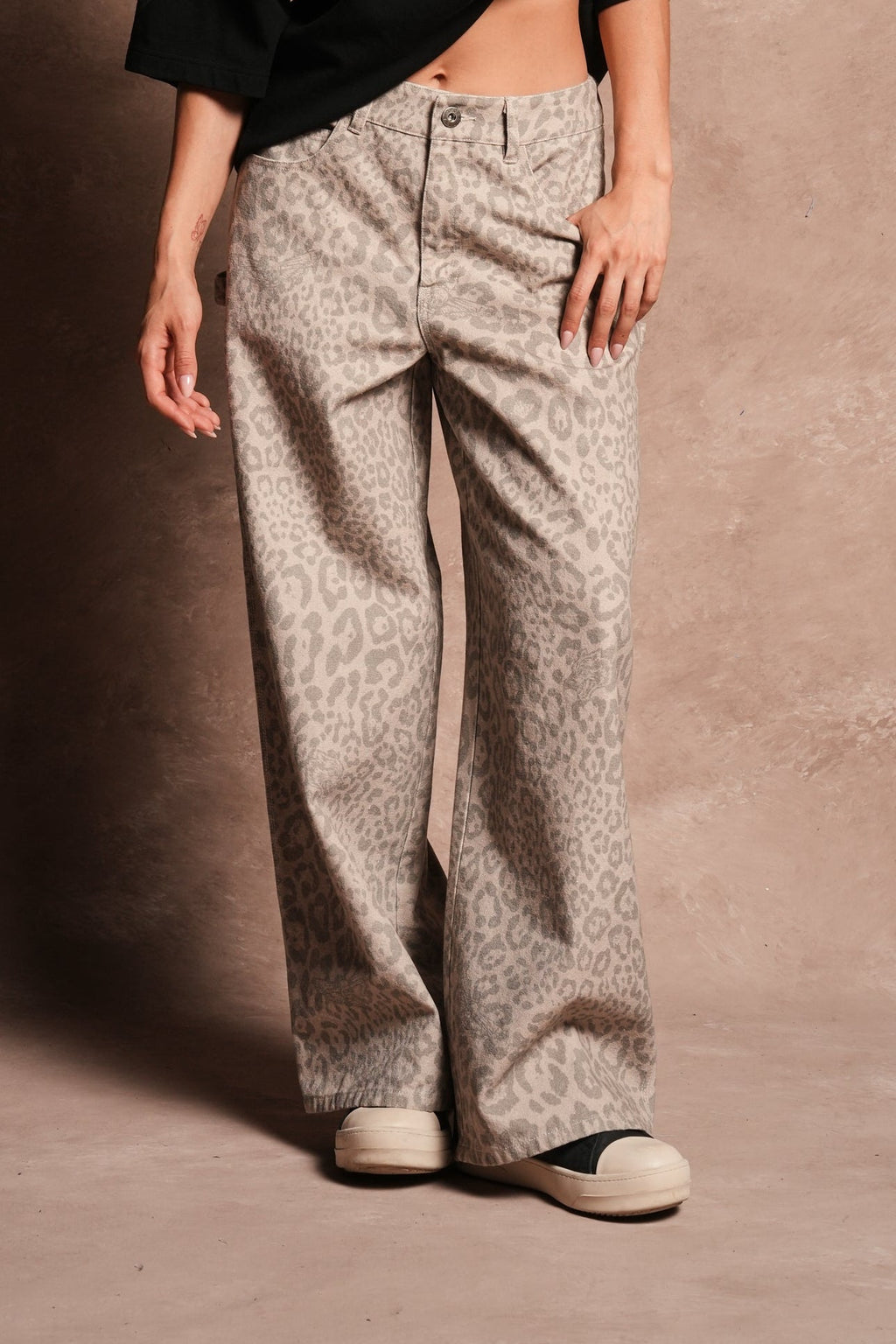 Wolves Chopper Wide Leg Carpenter Pant in Clay Leopard