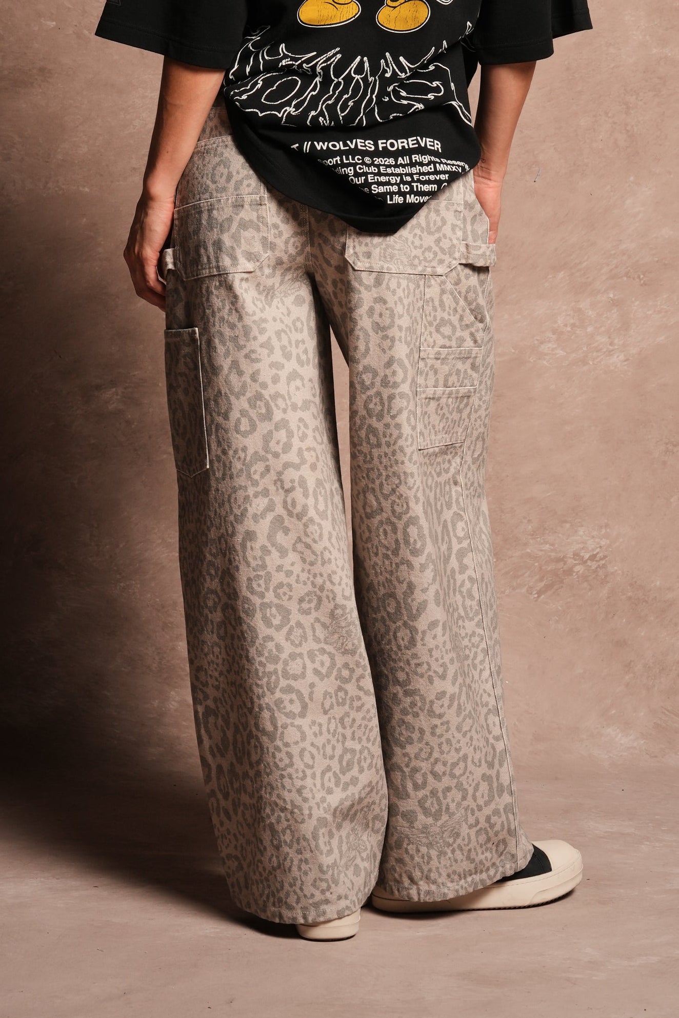 Wolves Chopper Wide Leg Carpenter Pant in Clay Leopard