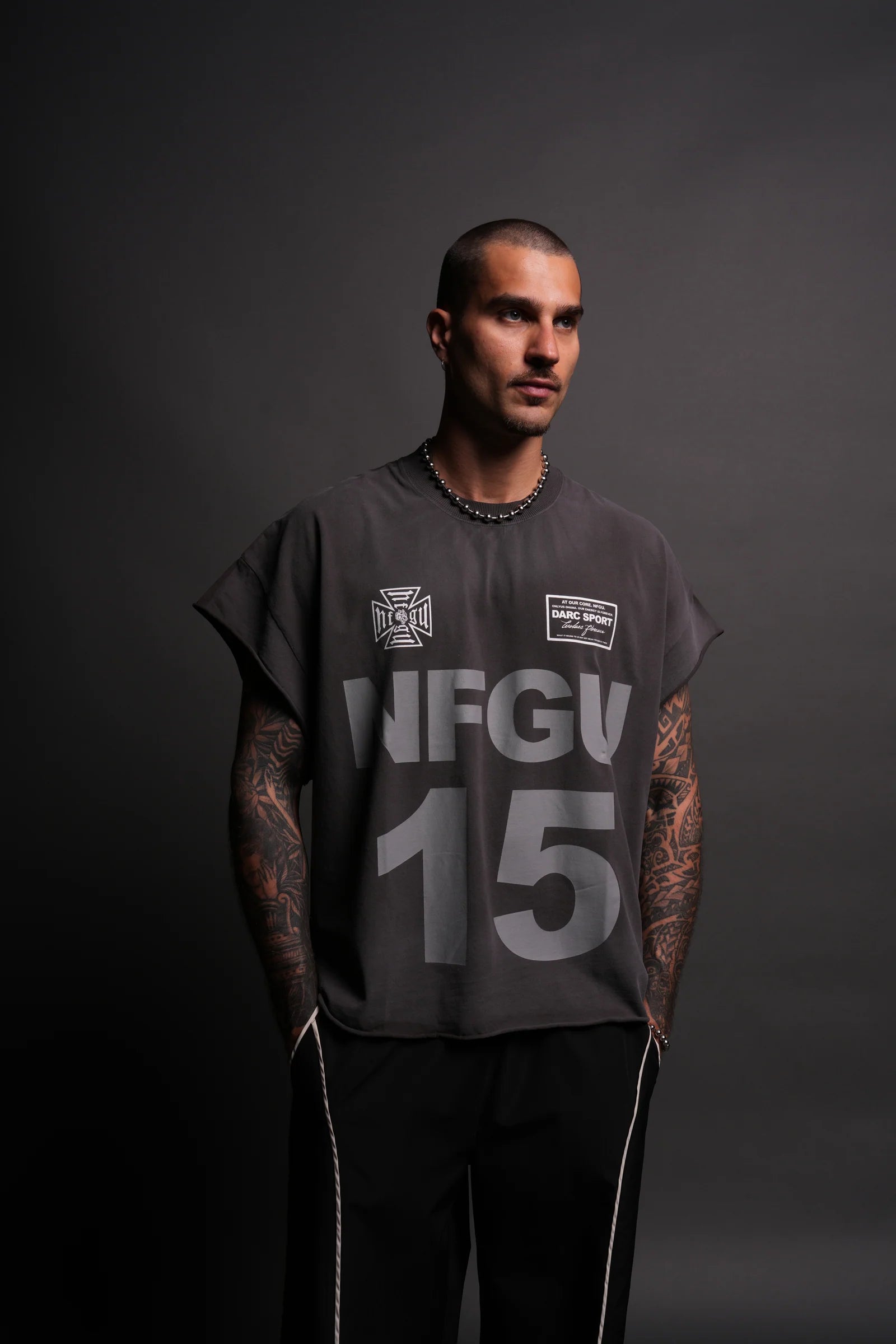 SINCE DAY ONE "GRUNGE" CUT OFF TEE IN WOLF GRAY DRIFT WASH