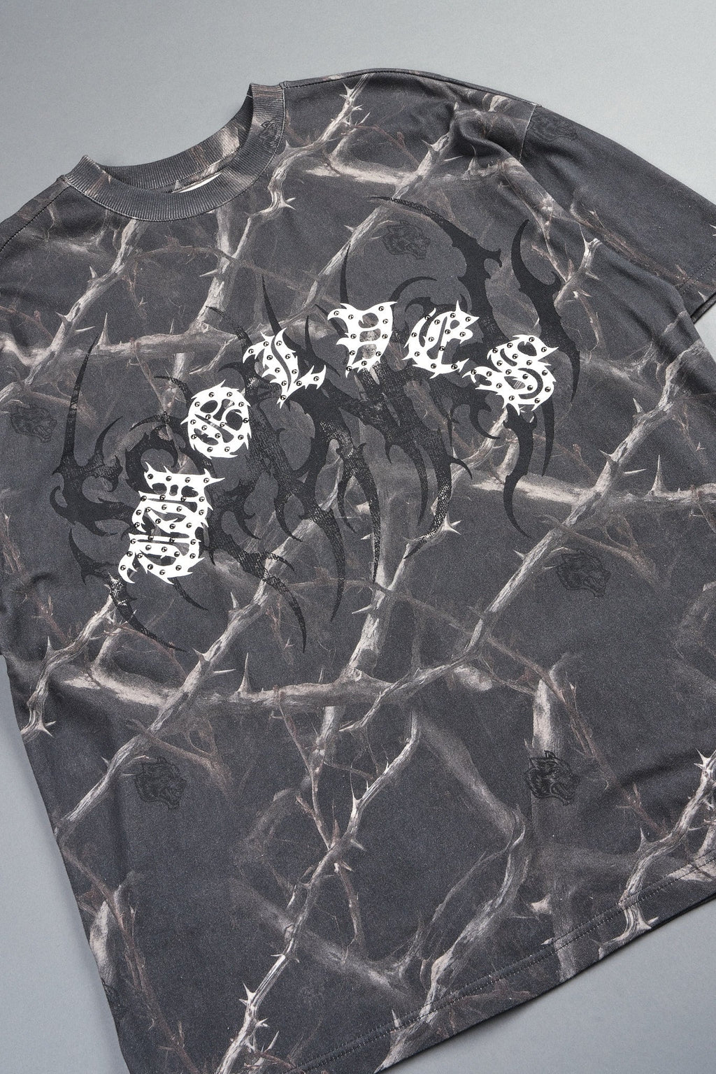 Studded Mantra Premium Oversized Tee In Darc Thorns
