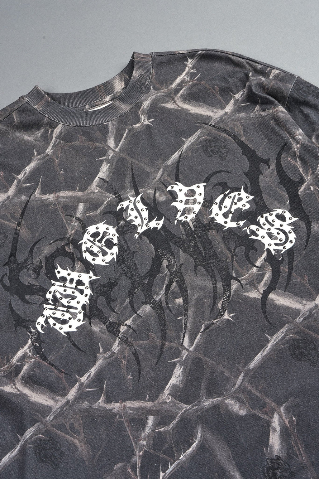 Studded Mantra Premium Oversized Tee In Darc Thorns
