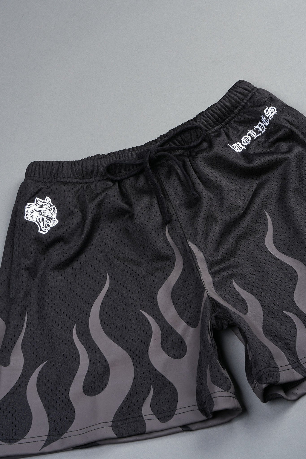 On Fire Applique Mesh Shorts In Black