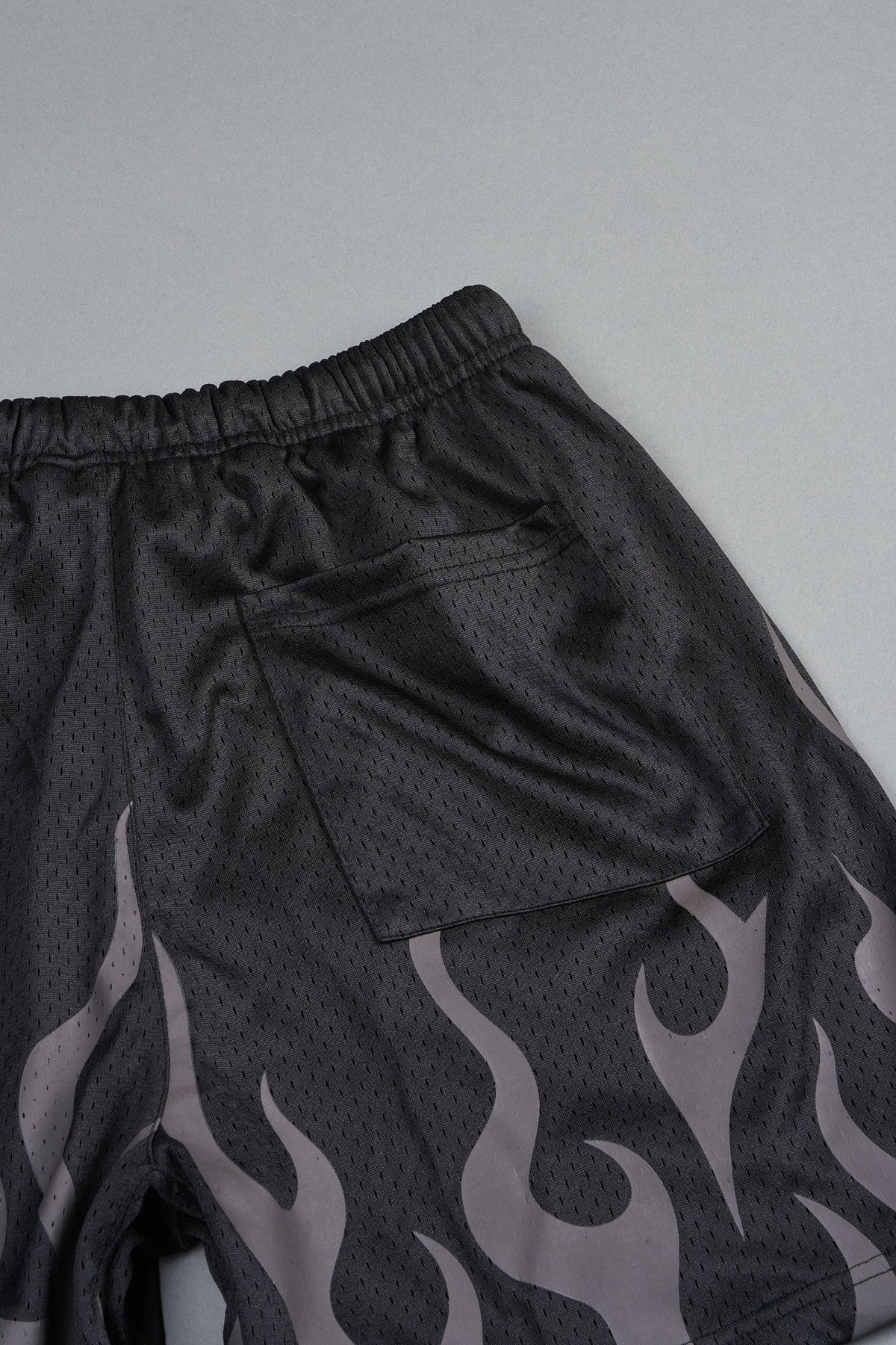 On Fire Applique Mesh Shorts In Black