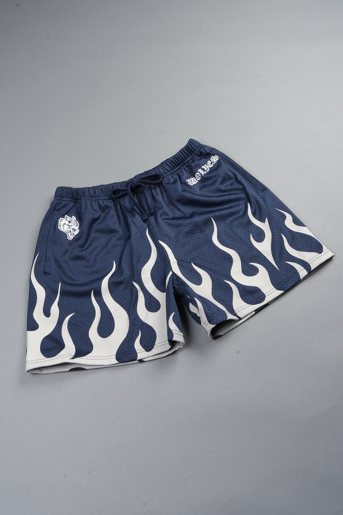 On Fire Applique Mesh Shorts In Storm Blue