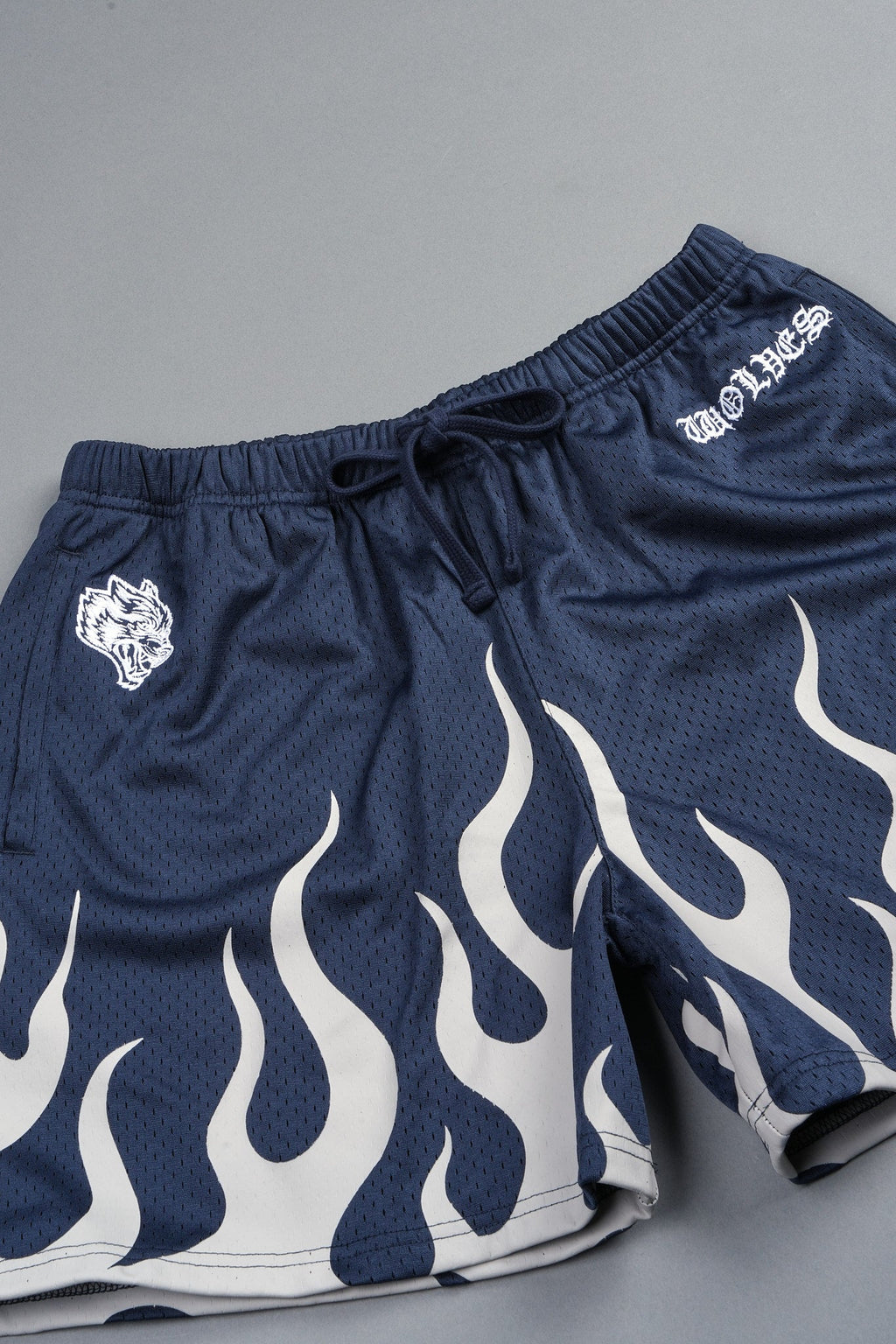 On Fire Applique Mesh Shorts In Storm Blue
