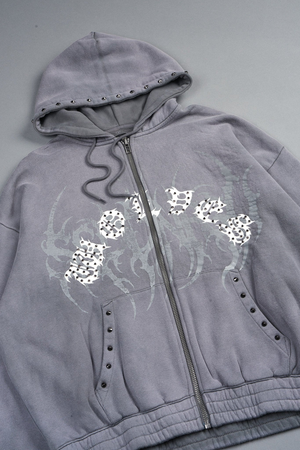 Studded Mantra Chambers Zip Hoodie In Slate Gray Super Sun Fade