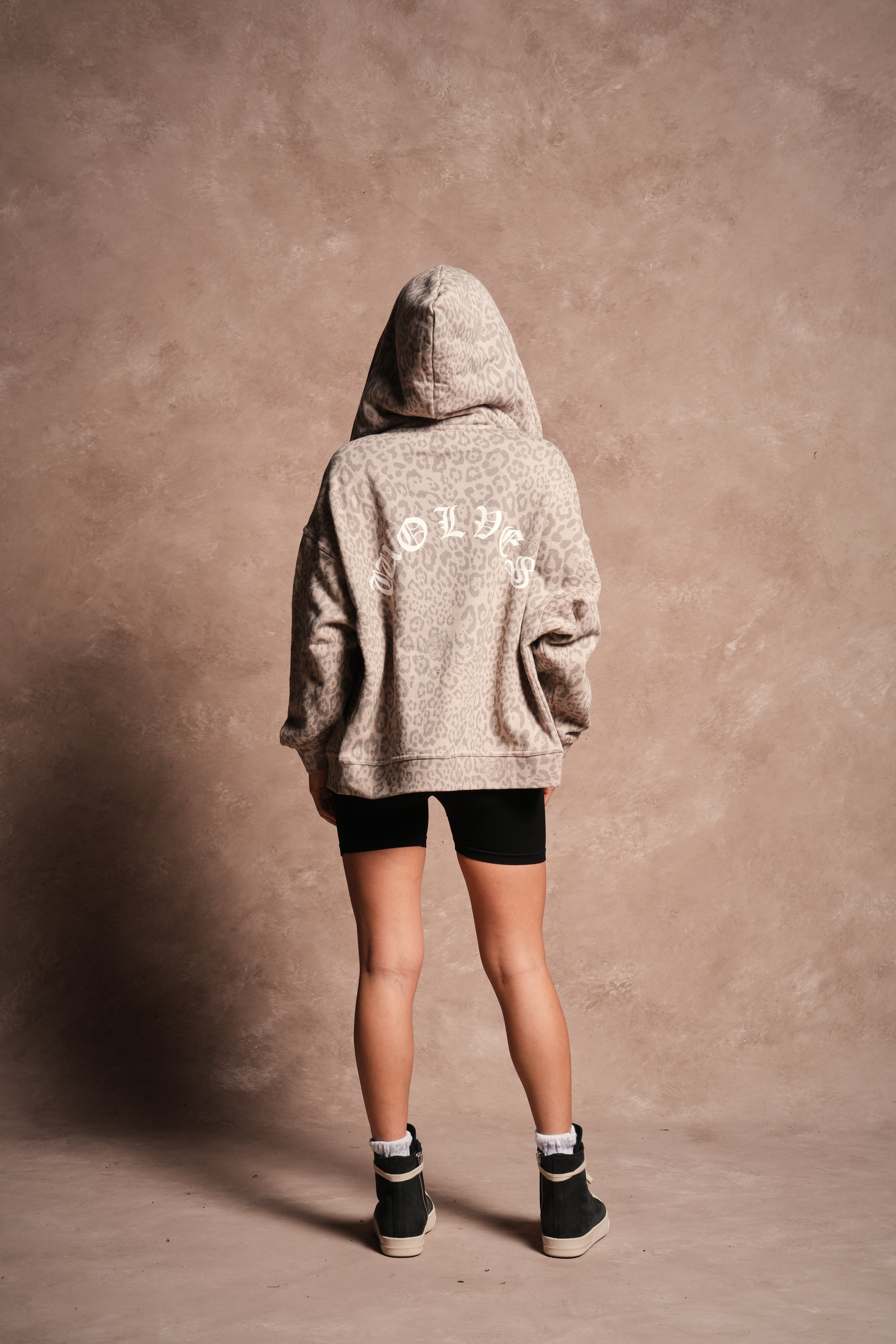 Wolves Chopper Anya Premium Double Zip Hoodie in Clay Leopard
