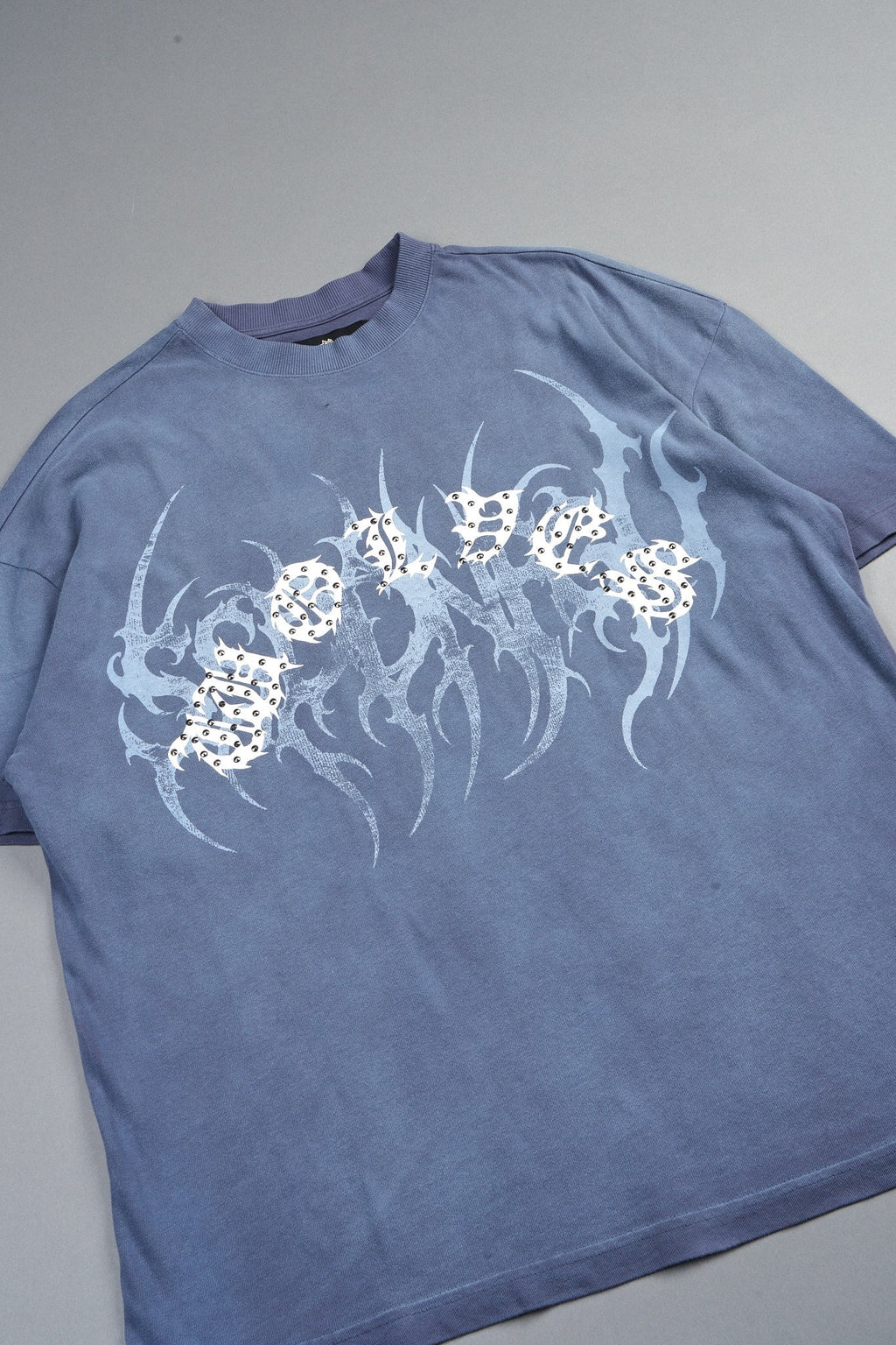Studded Mantra Premium Oversized Tee In Storm Blue Super Sun Fade