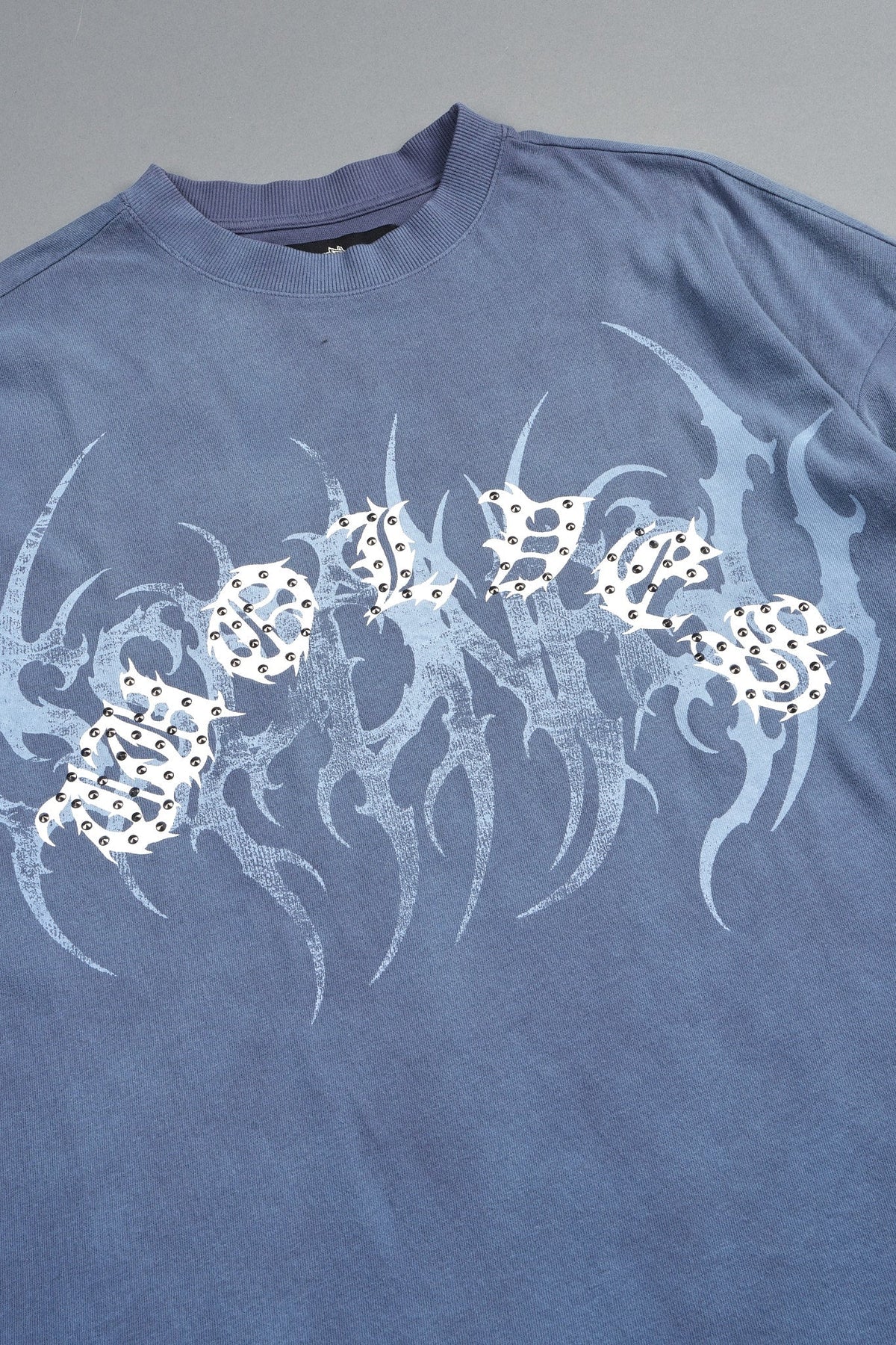 Studded Mantra Premium Oversized Tee In Storm Blue Super Sun Fade