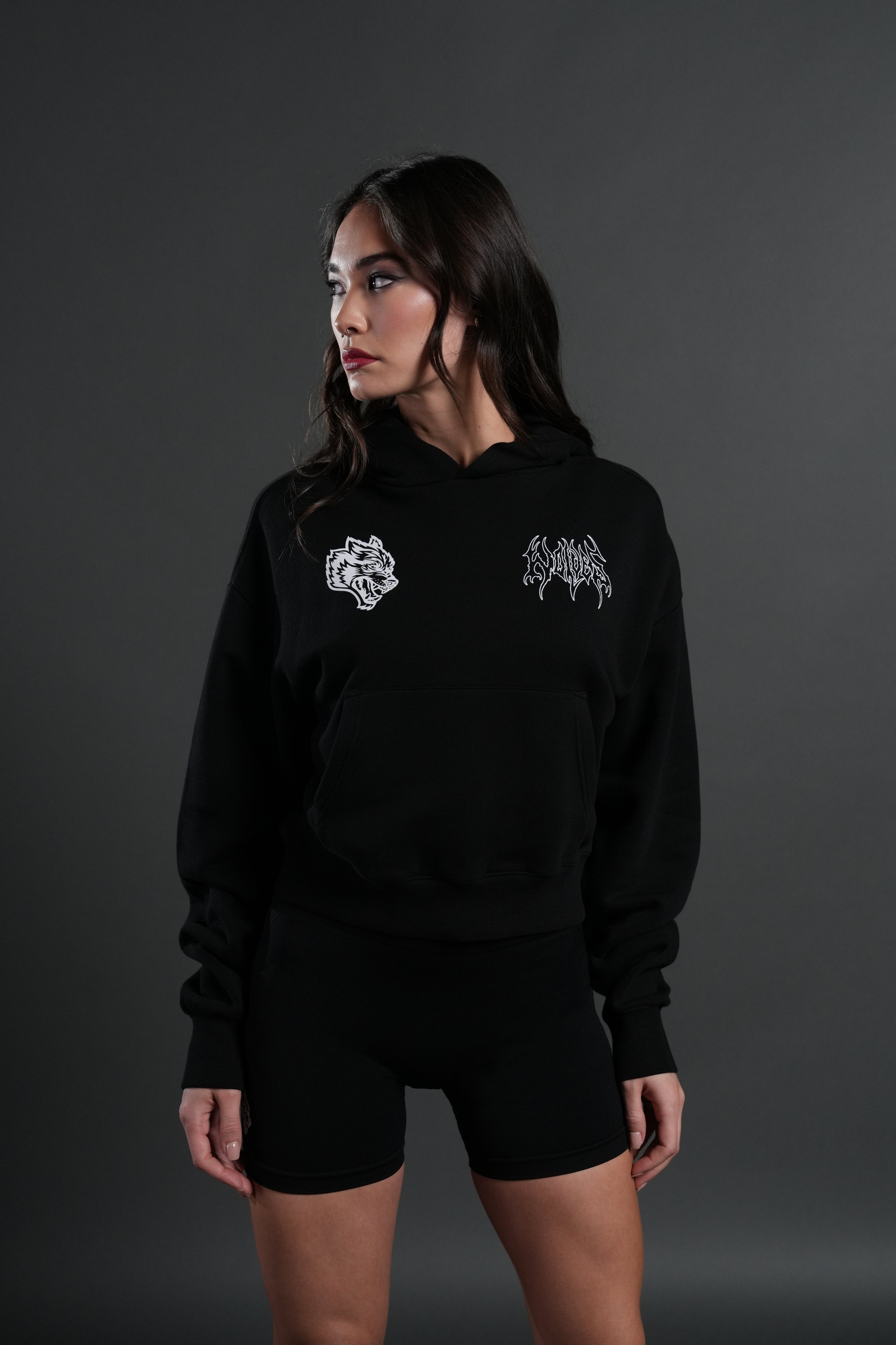 Wolf Hesh Owen Cropped Hoodie in Black