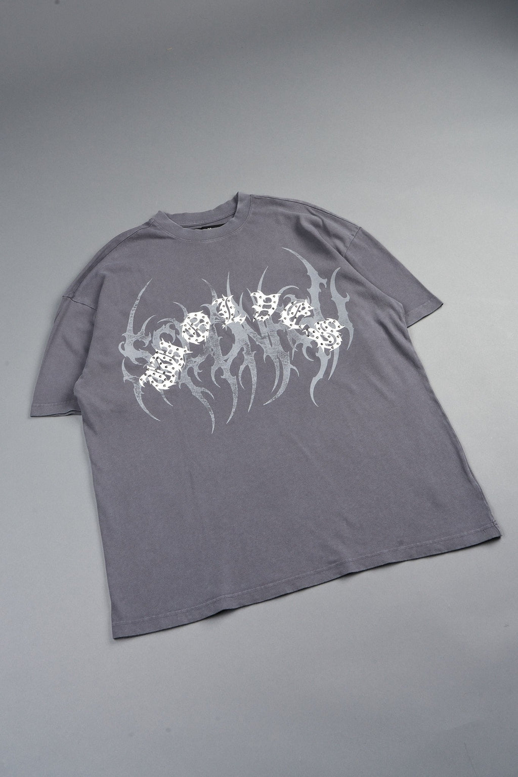 Studded Mantra Premium Oversized Tee In Slate Gray