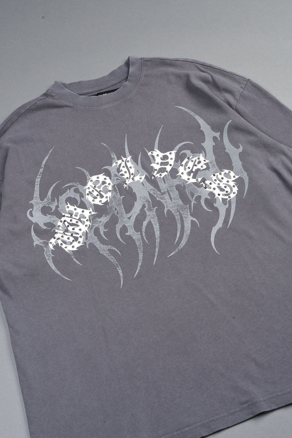 Studded Mantra Premium Oversized Tee In Slate Gray