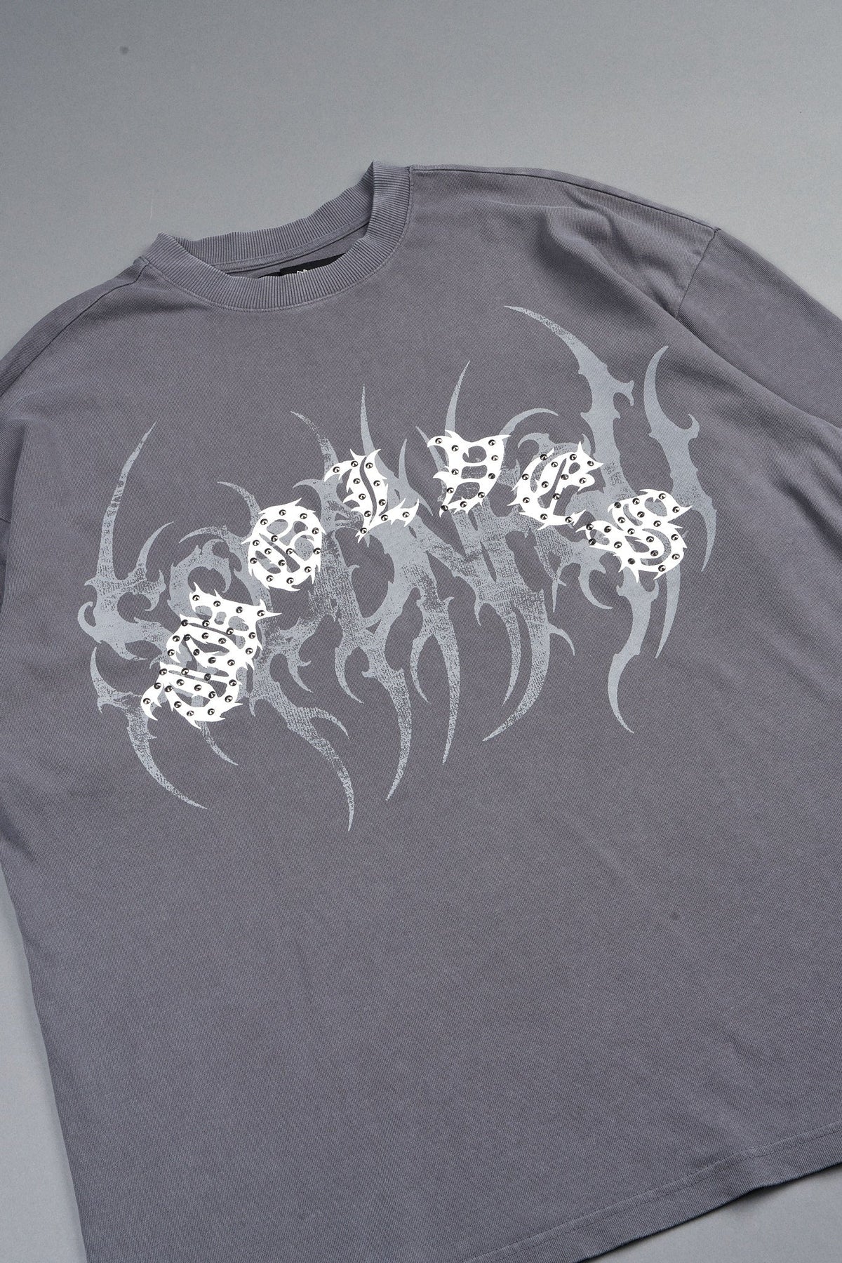 Studded Mantra Premium Oversized Tee In Slate Gray