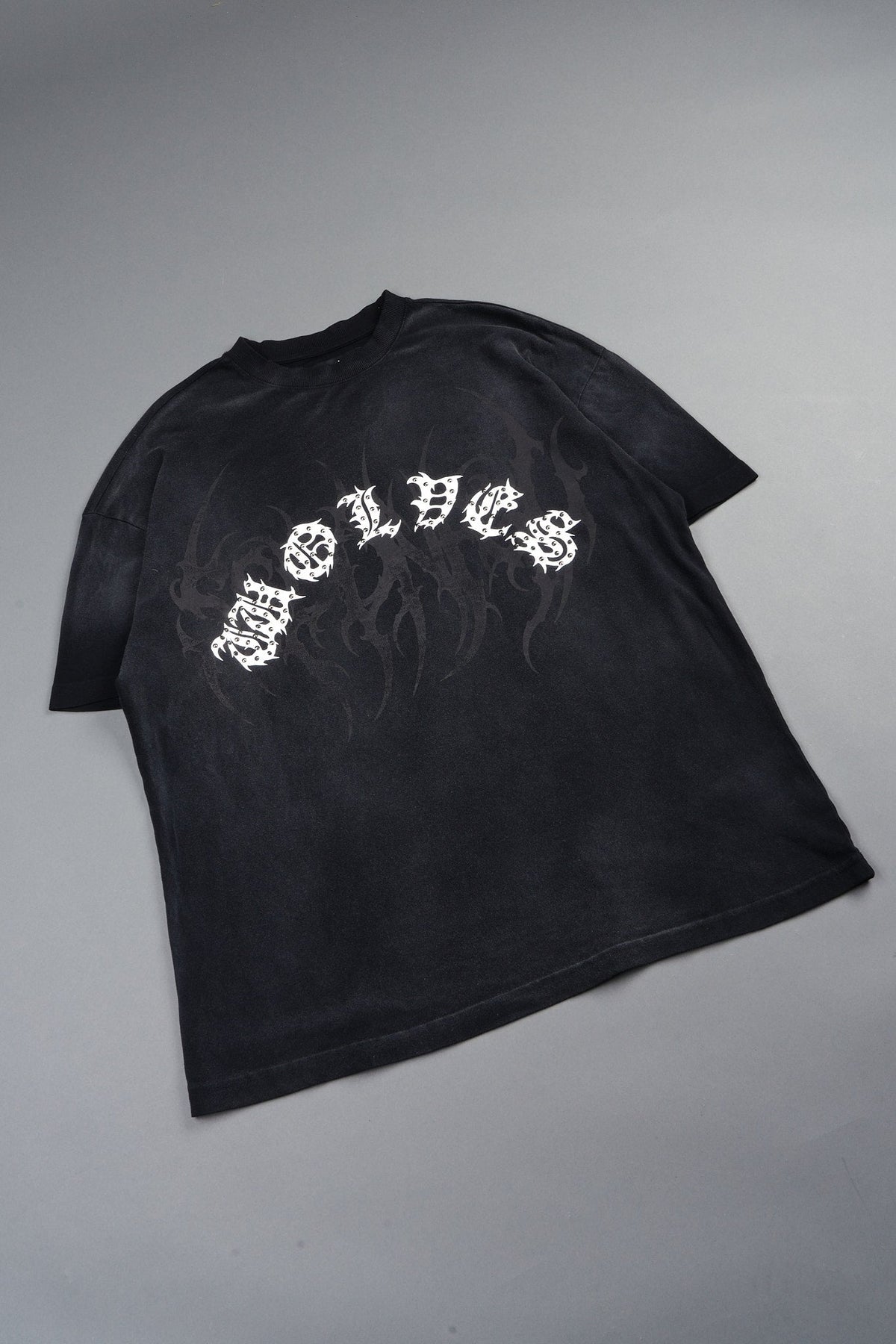 Studded Mantra Premium Oversized Tee In Black Super Sun Fade