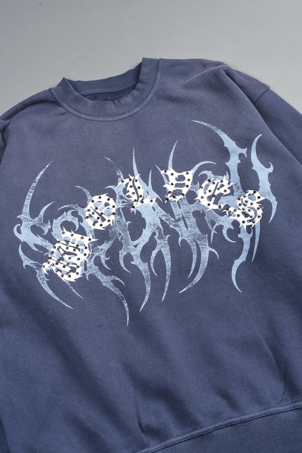 Studded Mantra London Crewneck In Storm Blue Super Sun Fade