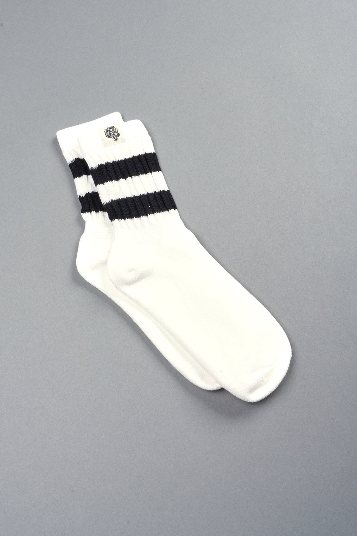 Wolf Patch V2 2 Stripe Comfy Socks in Cream/Black