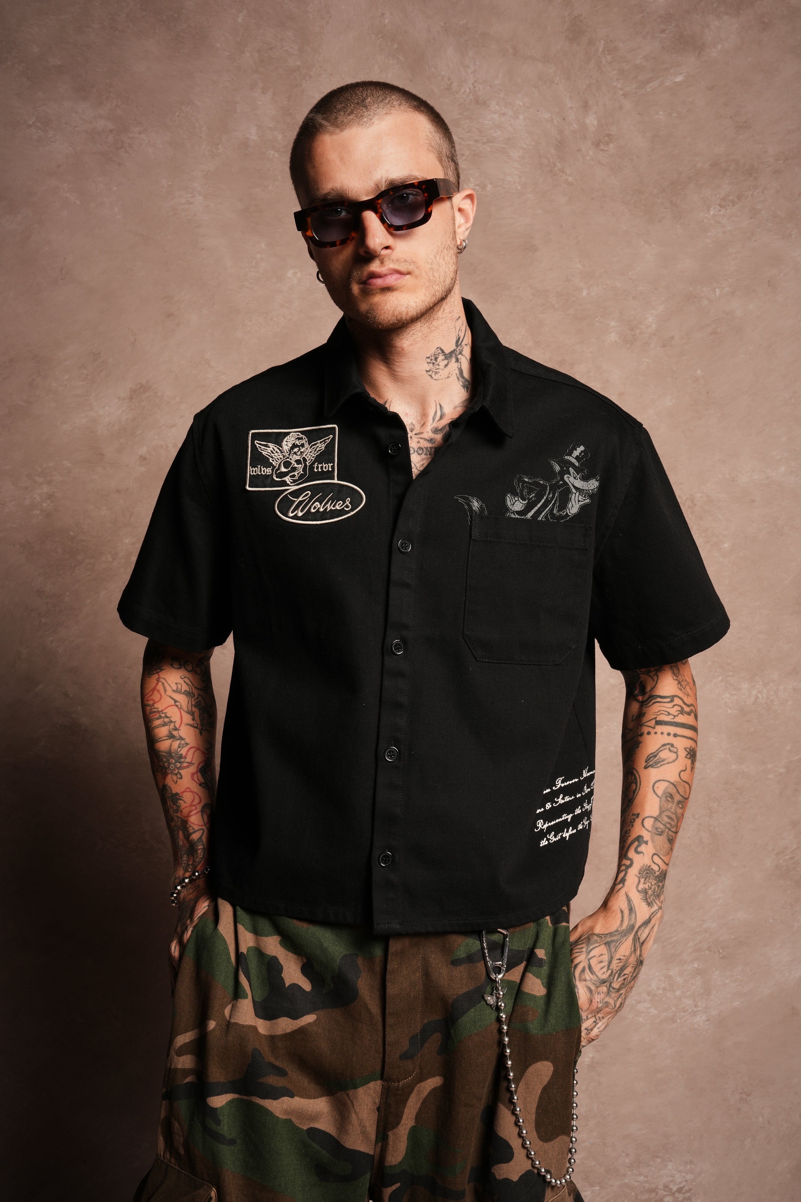 Big Bad Wolf Vinny Button Up Shirt in Black