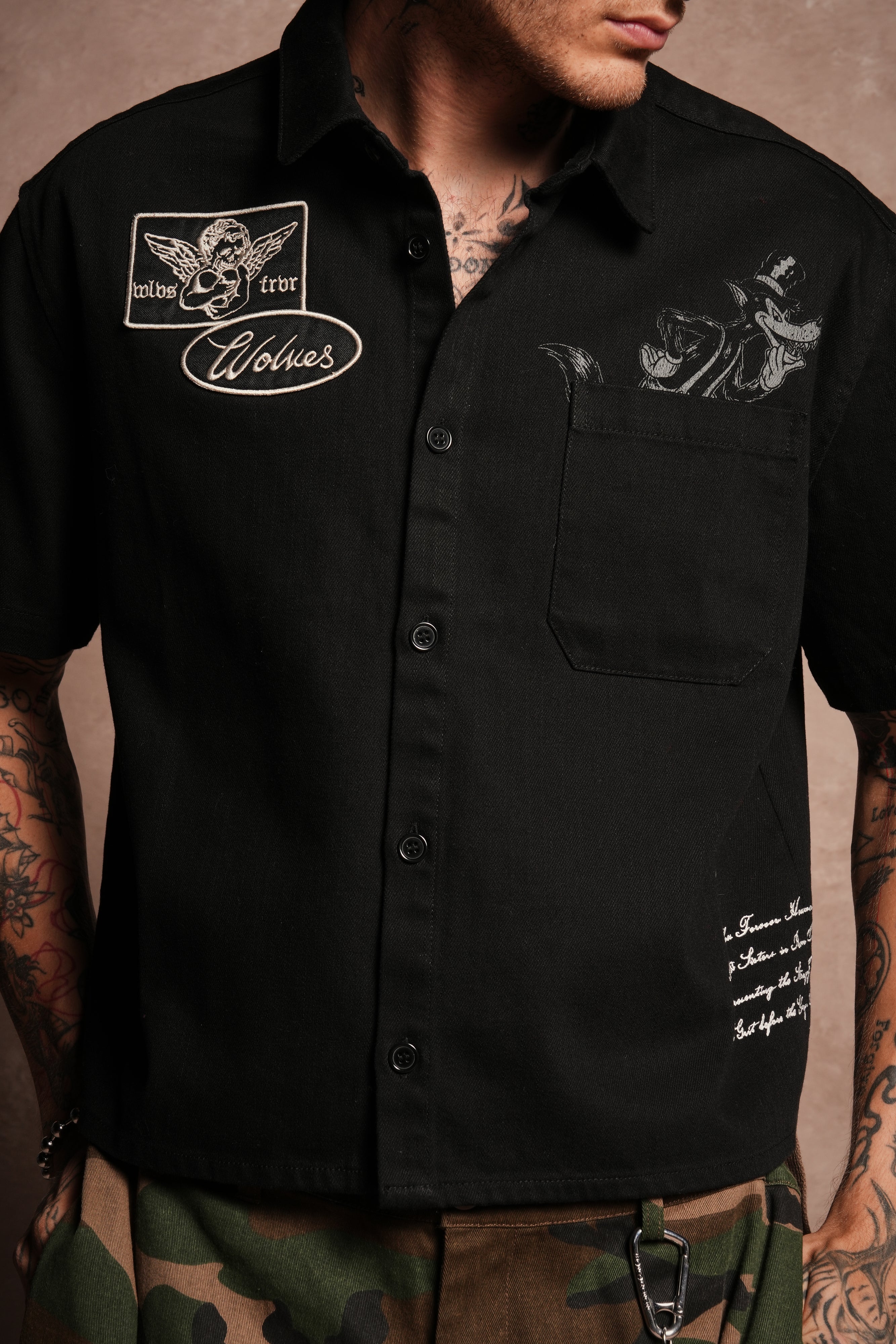 Big Bad Wolf Vinny Button Up Shirt in Black