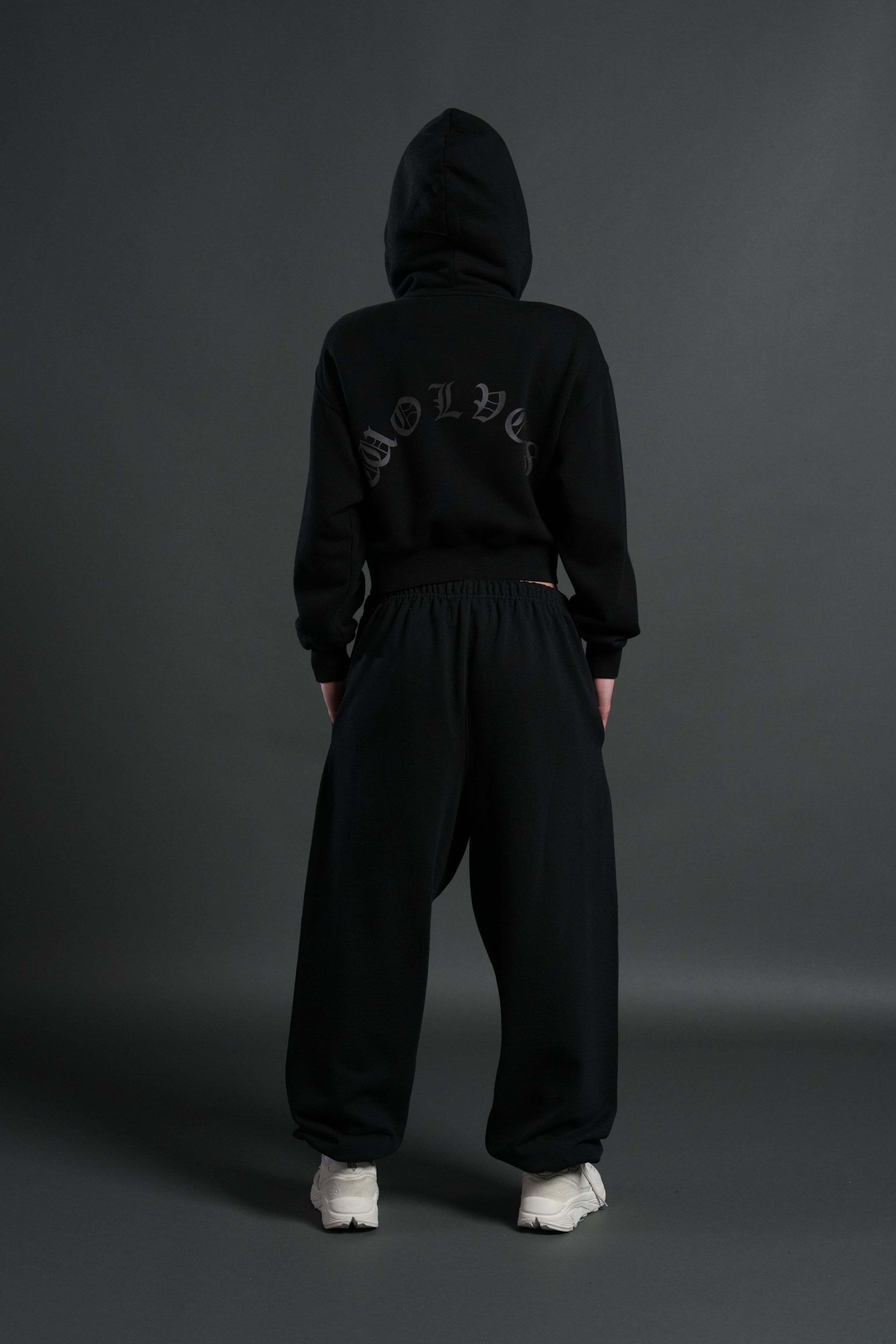 Wolf Chopper FRVR "Sage" Cropped Zip Hoodie in Black
