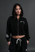 Wolf Chopper FRVR "Sage" Cropped Zip Hoodie in Black