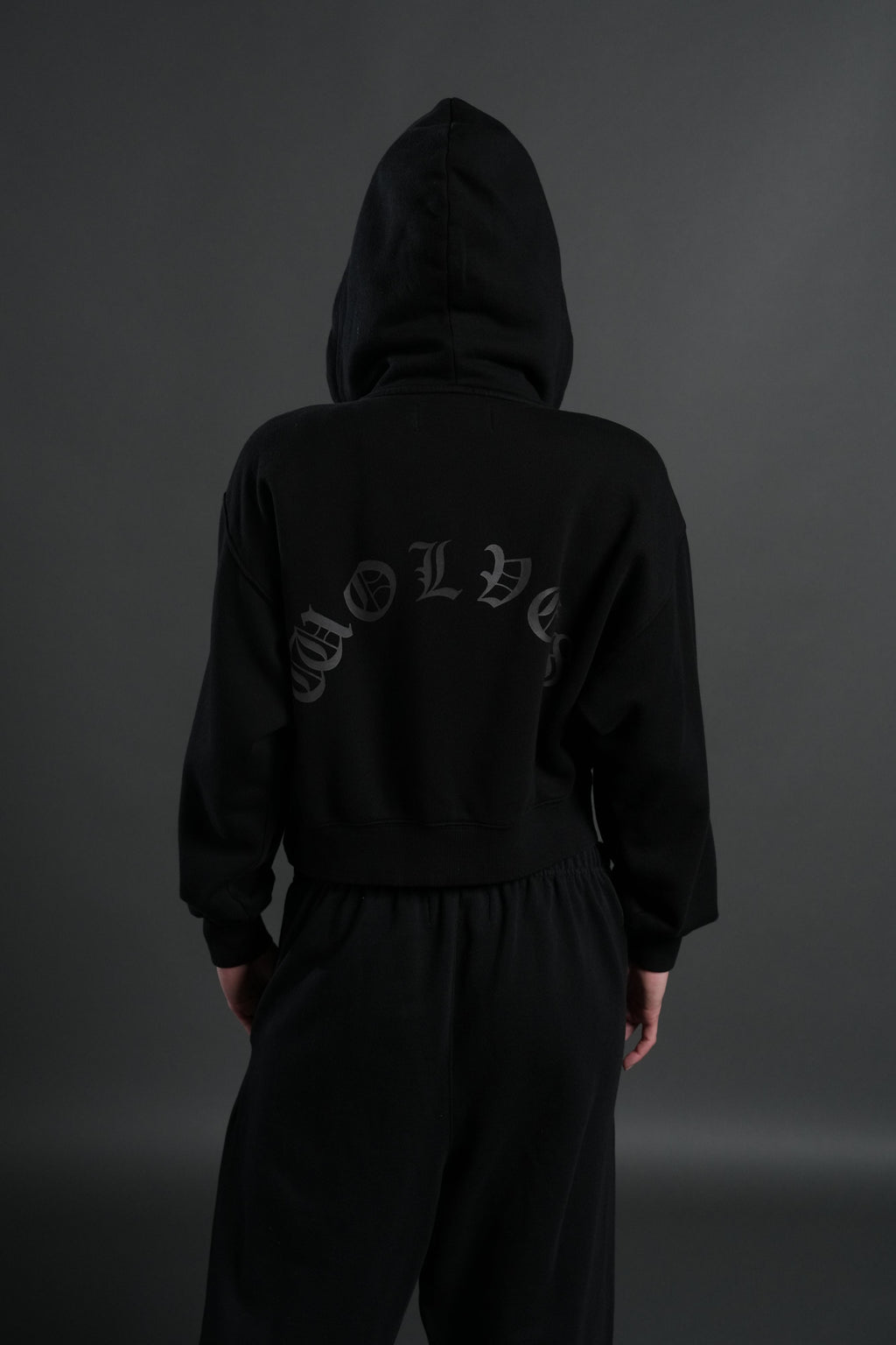 Wolf Chopper FRVR "Sage" Cropped Zip Hoodie in Black