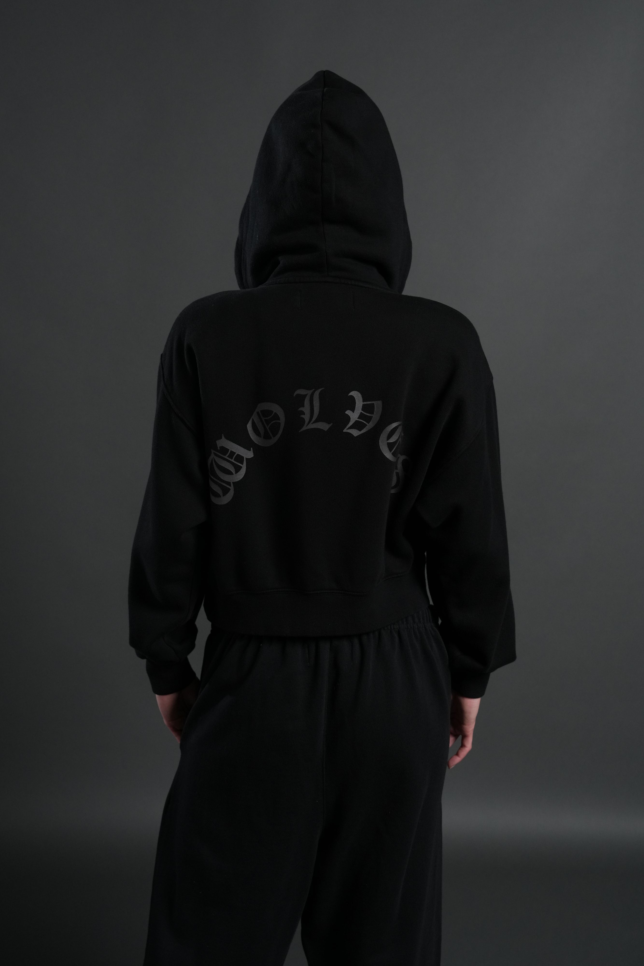 Wolf Chopper FRVR "Sage" Cropped Zip Hoodie in Black