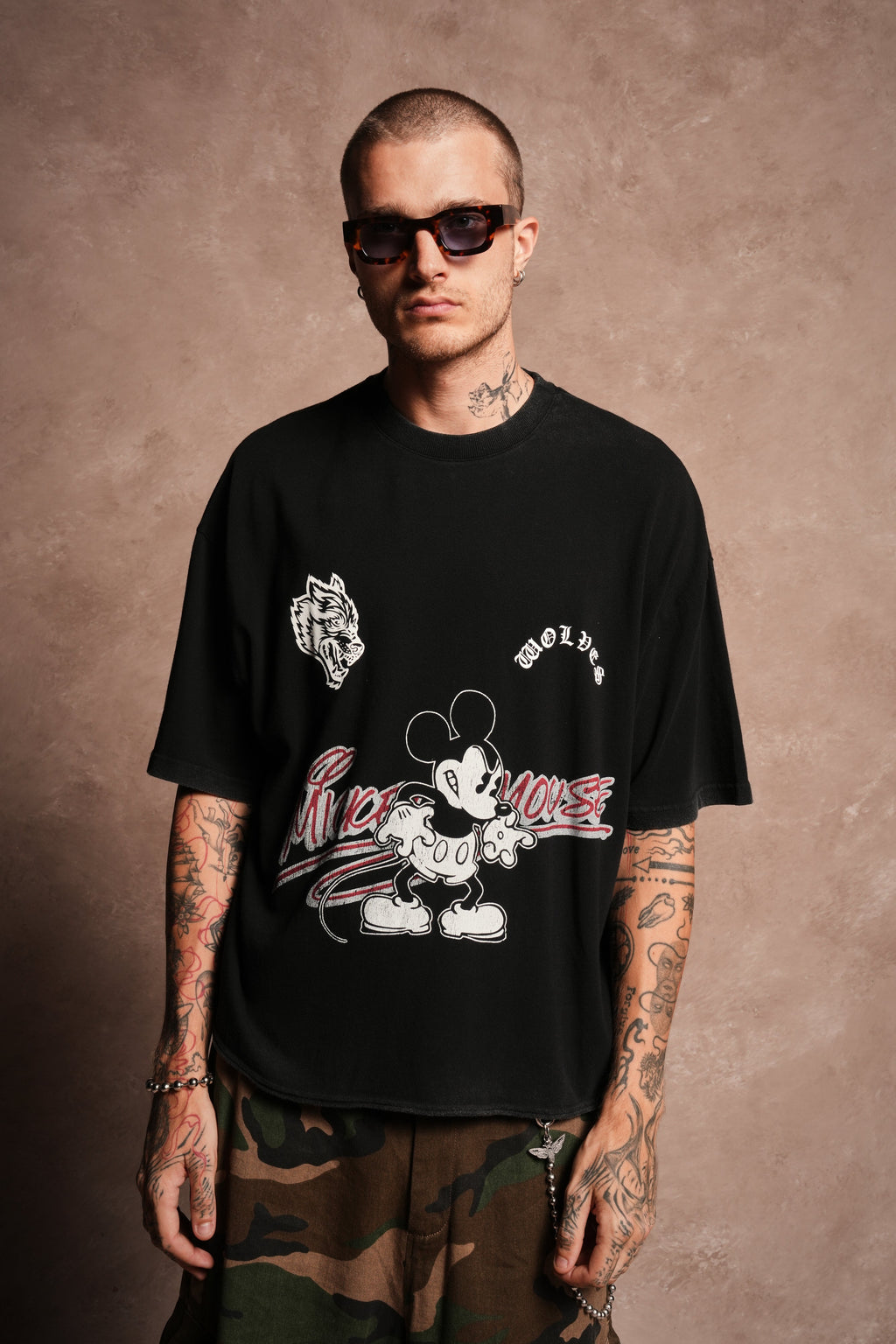 Mickey Chopper Premium Raw Hem Box Cut Tee in Black