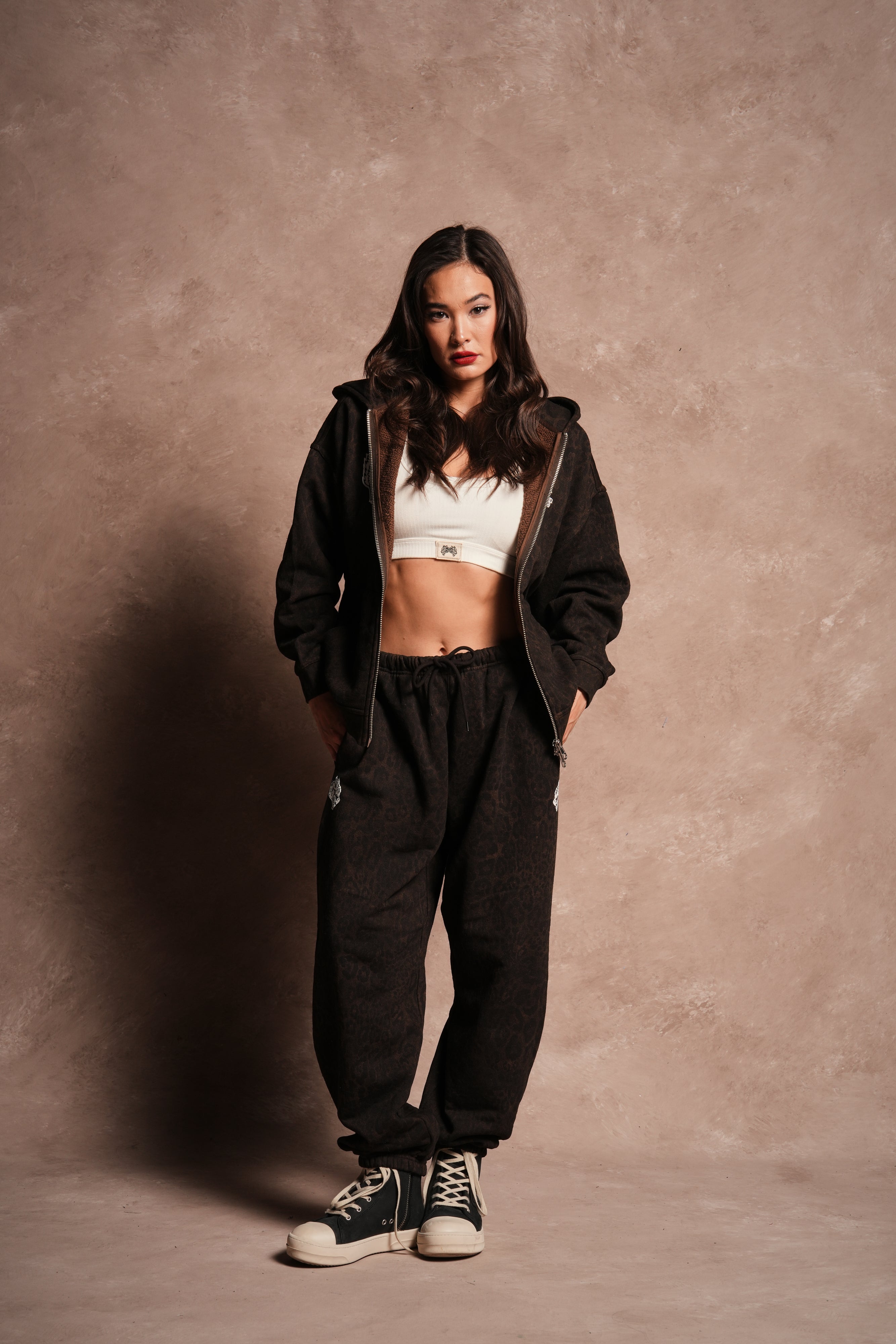 Wolves Chopper Anya Premium Double Zip Hoodie in Darc Brown Leopard