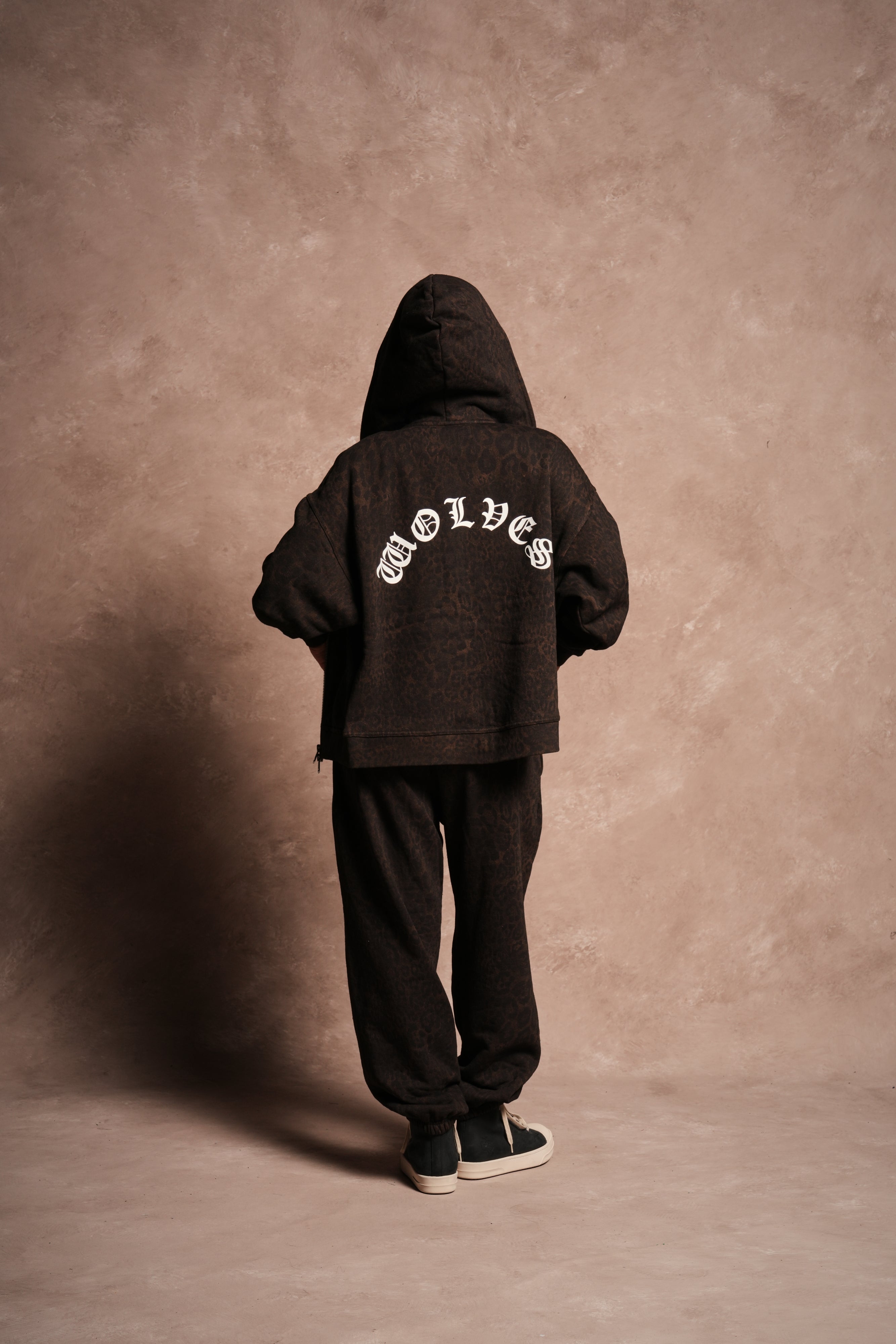 Wolves Chopper Anya Premium Double Zip Hoodie in Darc Brown Leopard