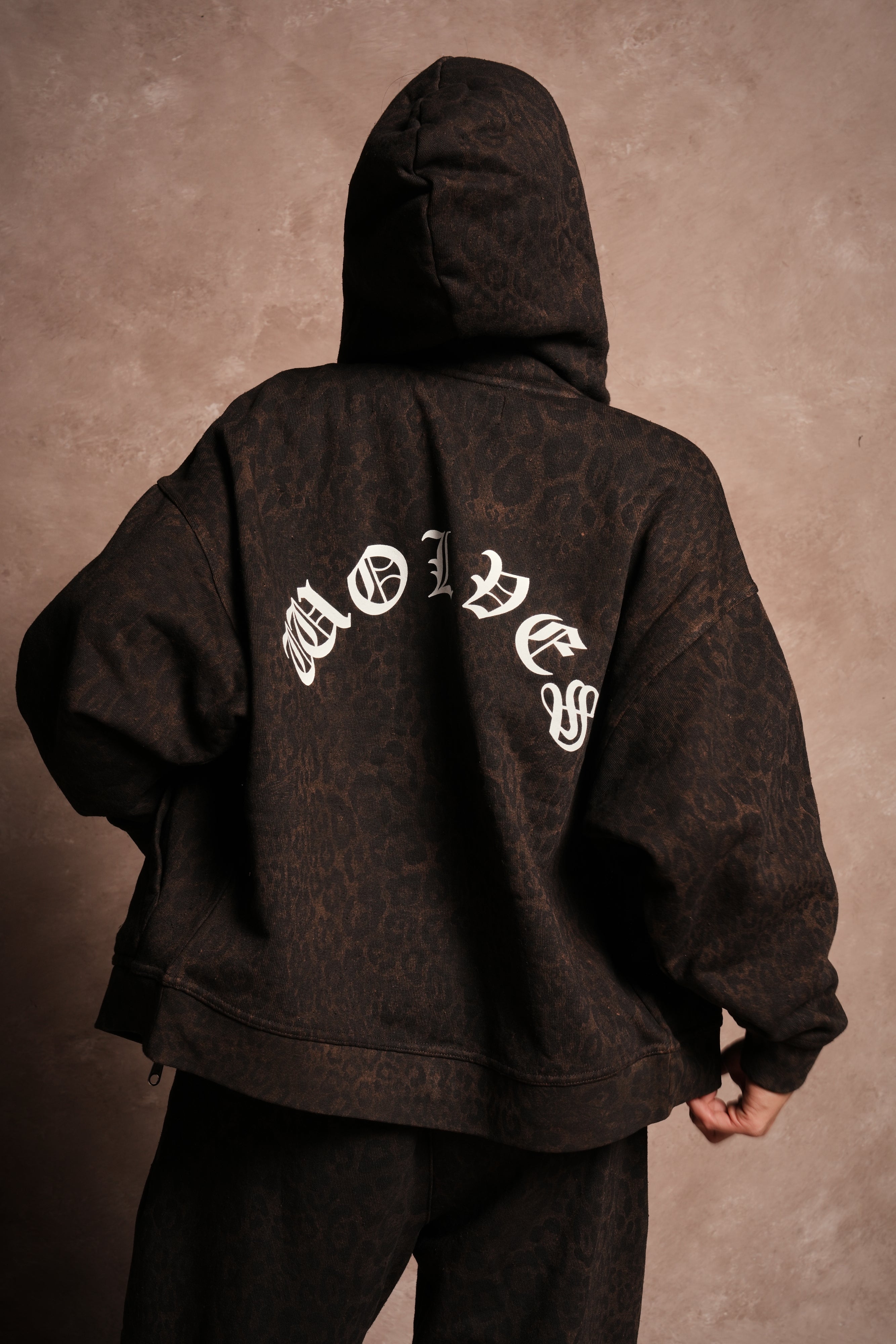 Wolves Chopper Anya Premium Double Zip Hoodie in Darc Brown Leopard