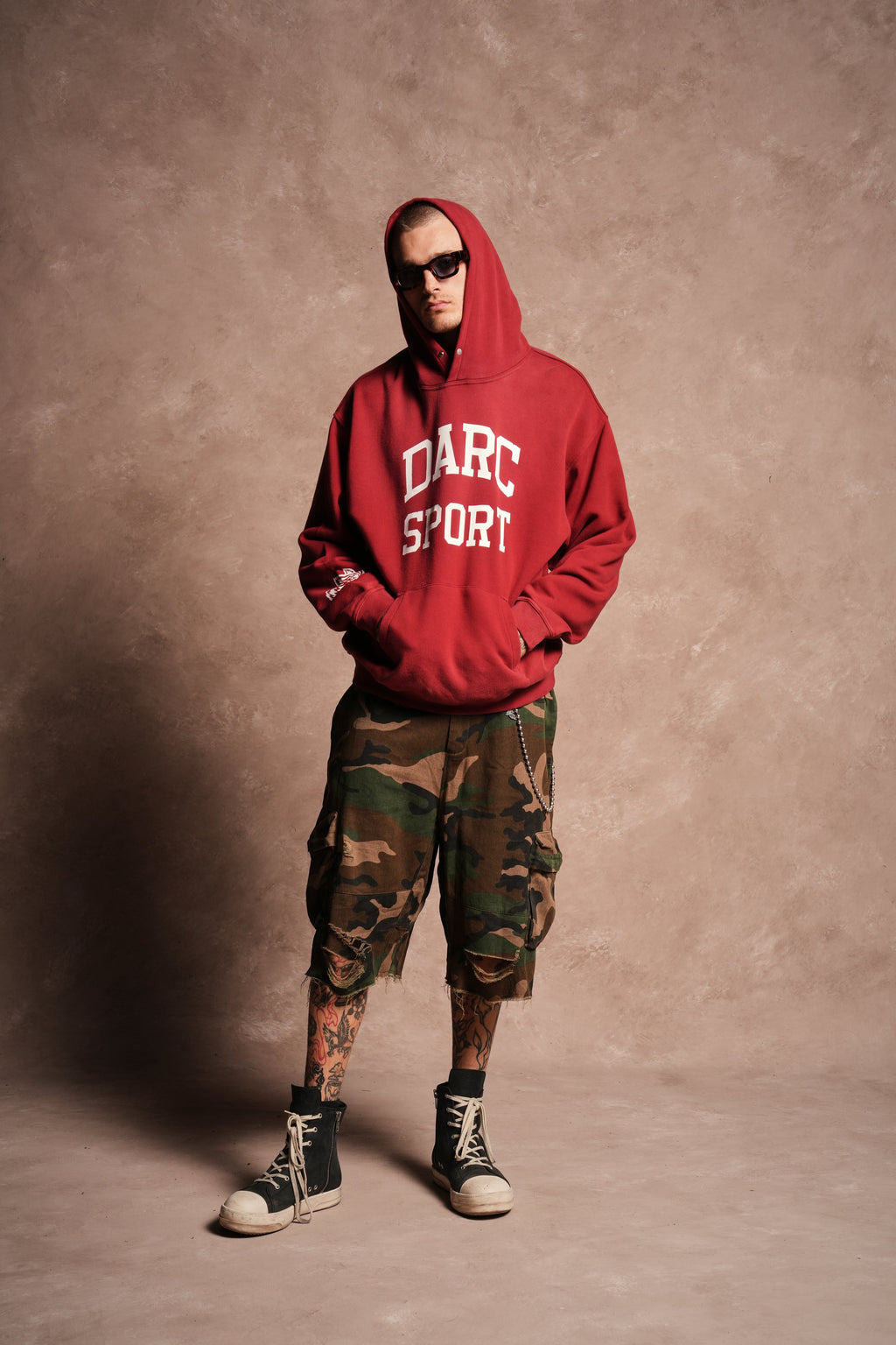 Darc Sport Is Forever Pierce Hoodie in Carmine Red Drift Wash