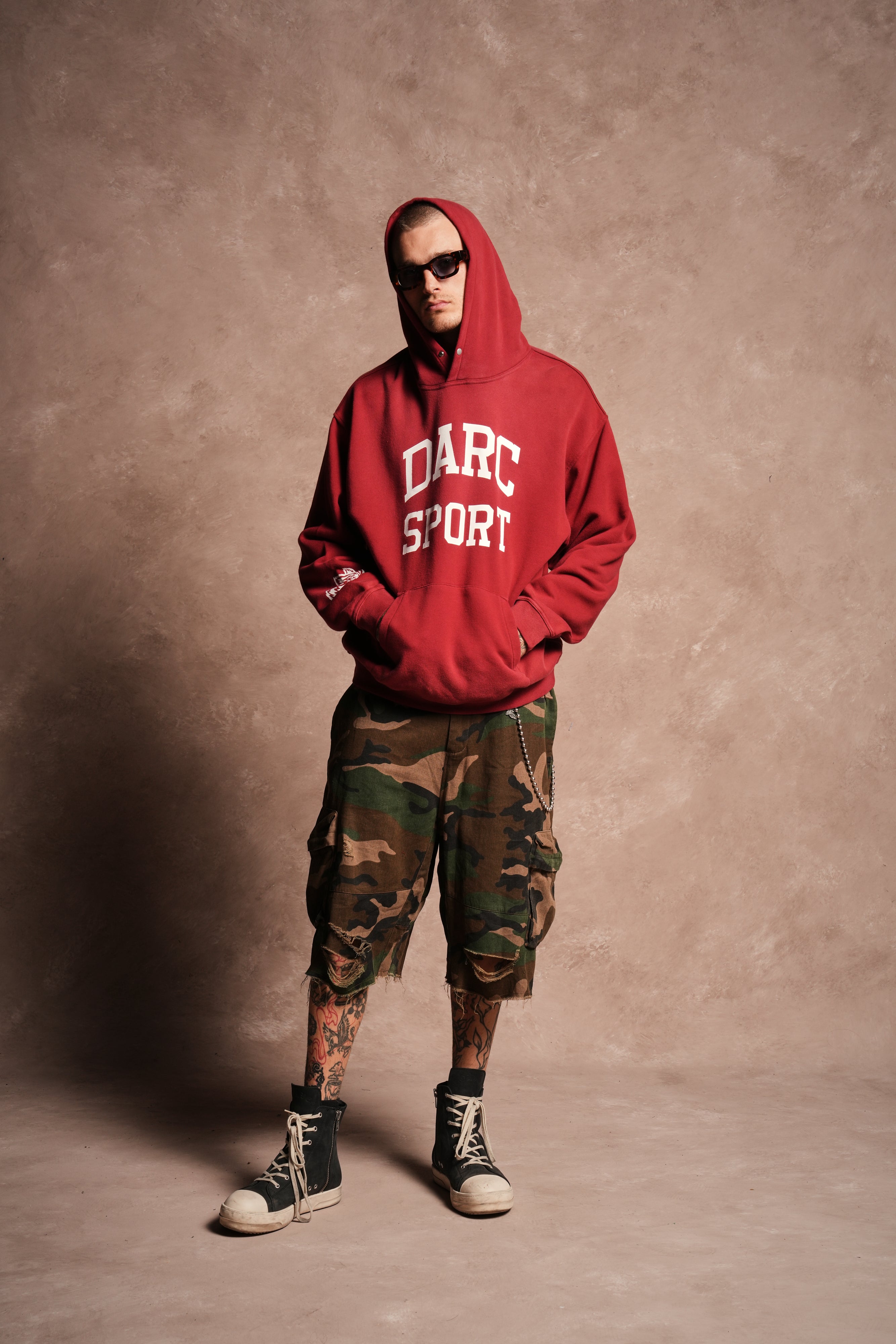 Darc Sport Is Forever Pierce Hoodie in Carmine Red Drift Wash