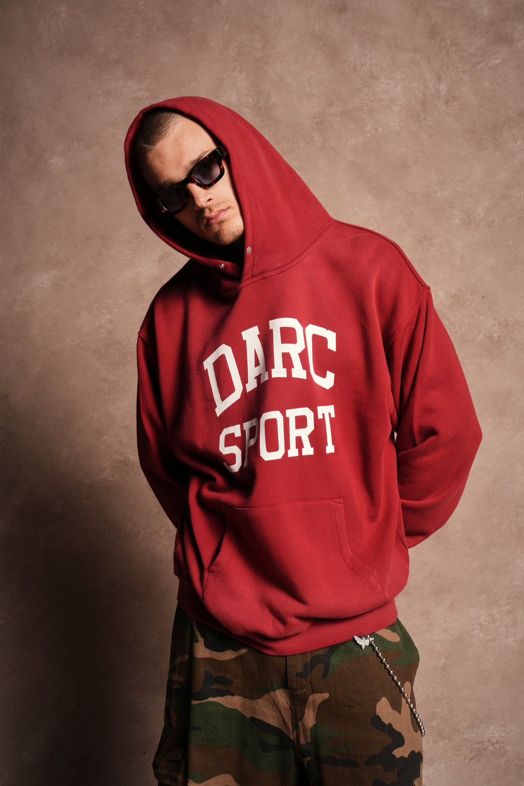 Darc Sport Is Forever Pierce Hoodie in Carmine Red Drift Wash