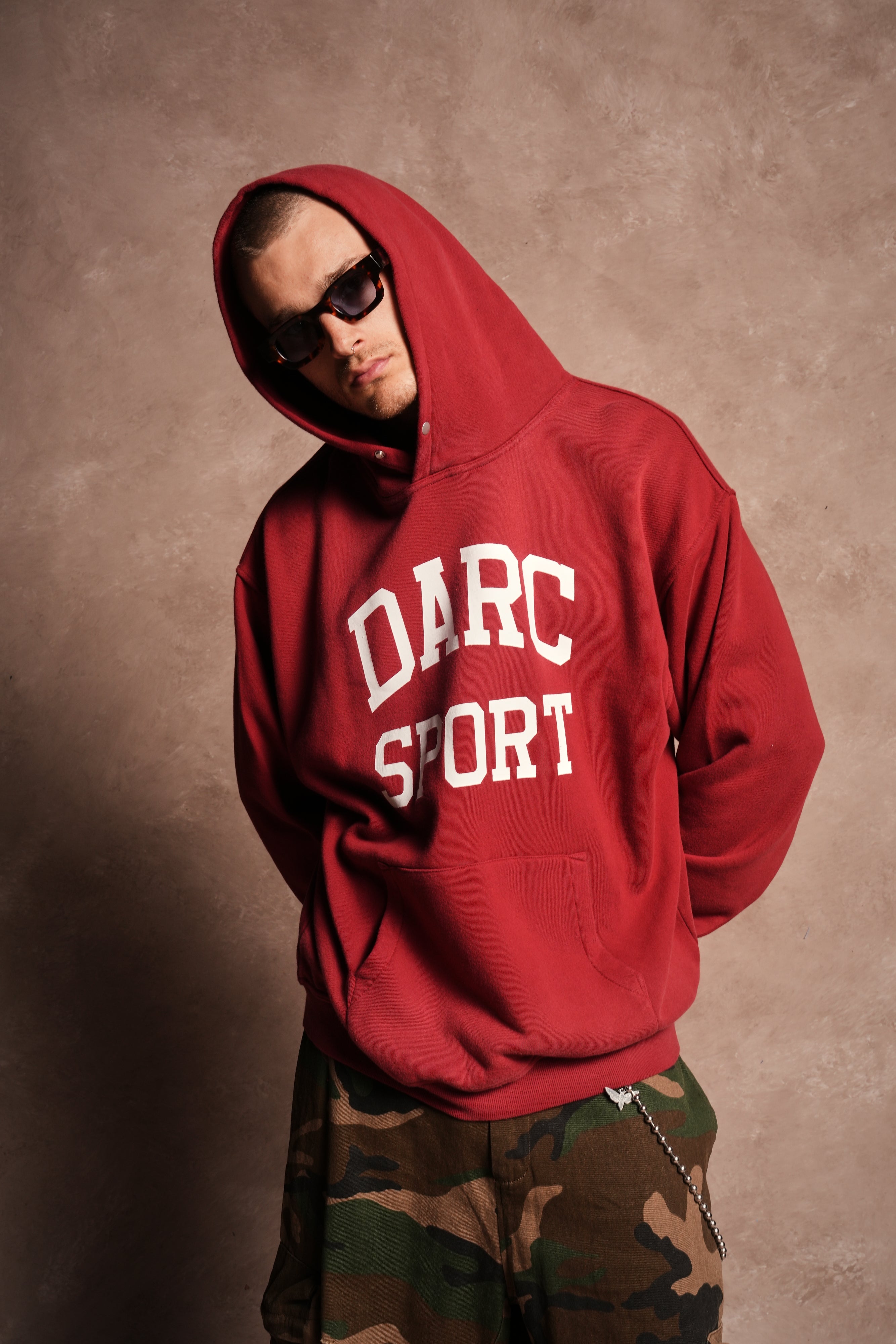 Darc Sport Is Forever Pierce Hoodie in Carmine Red Drift Wash