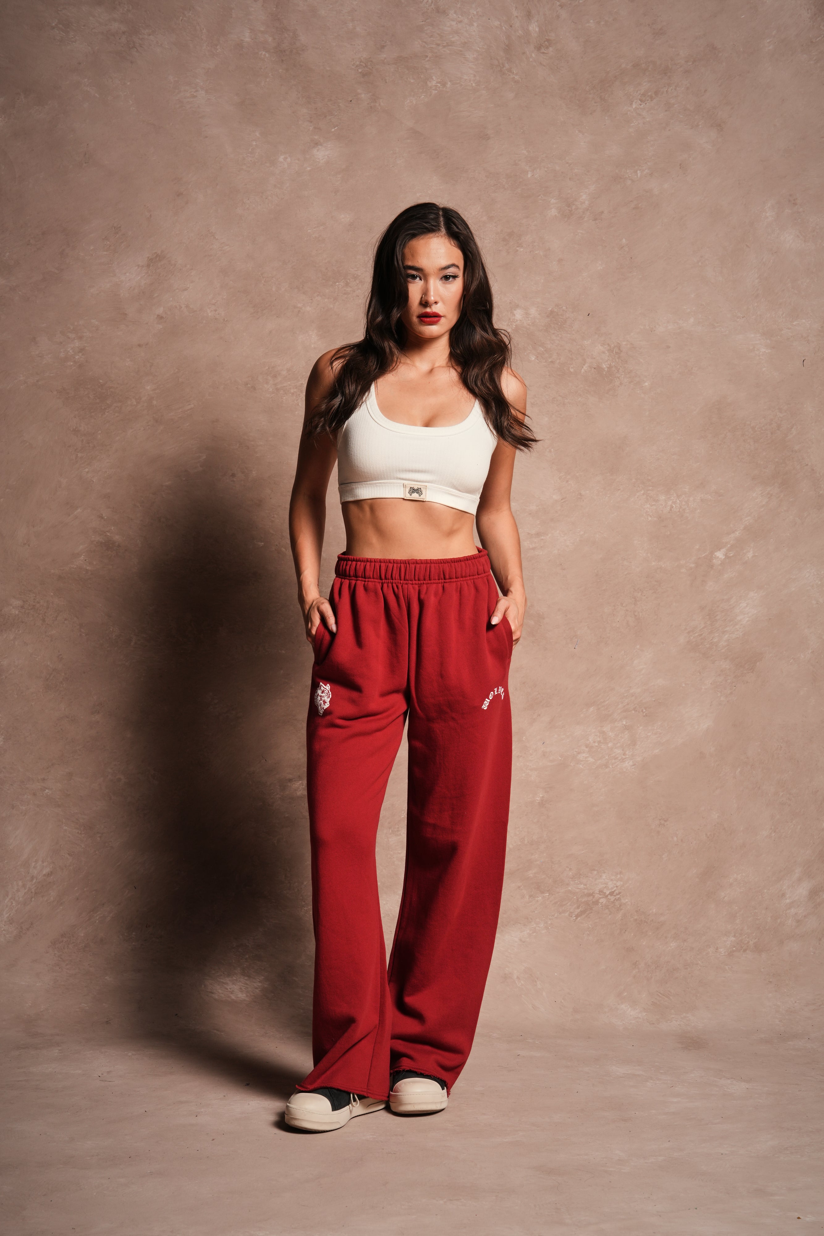 Wolves Chopper Big Cozy Sweats in Carmine Red
