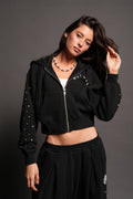 She Pearls Premium Sage Cropped Hoodie In Black