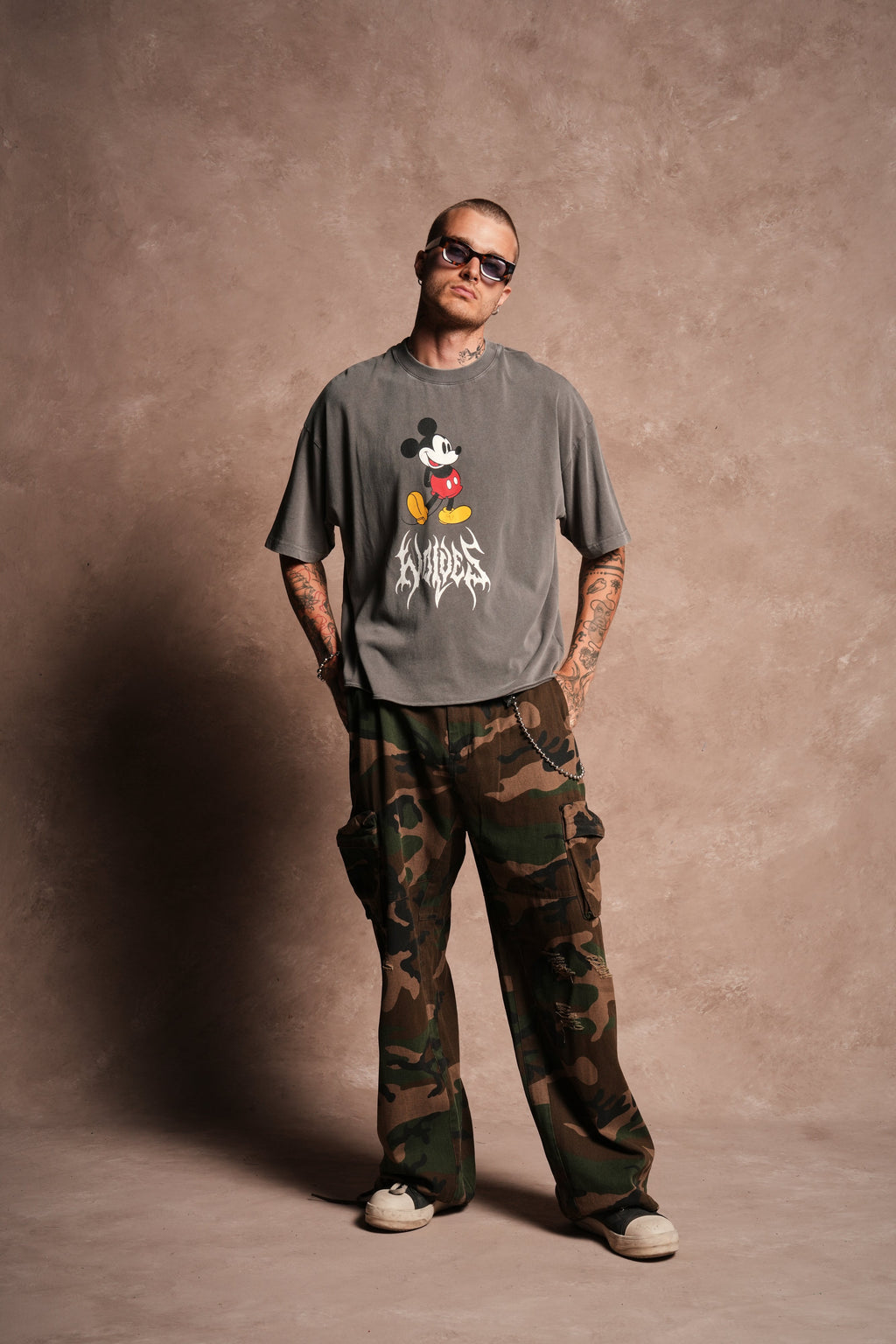 Mickey Mouse Hesh Premium Raw Hem Box Cut Tee in Slate Gray