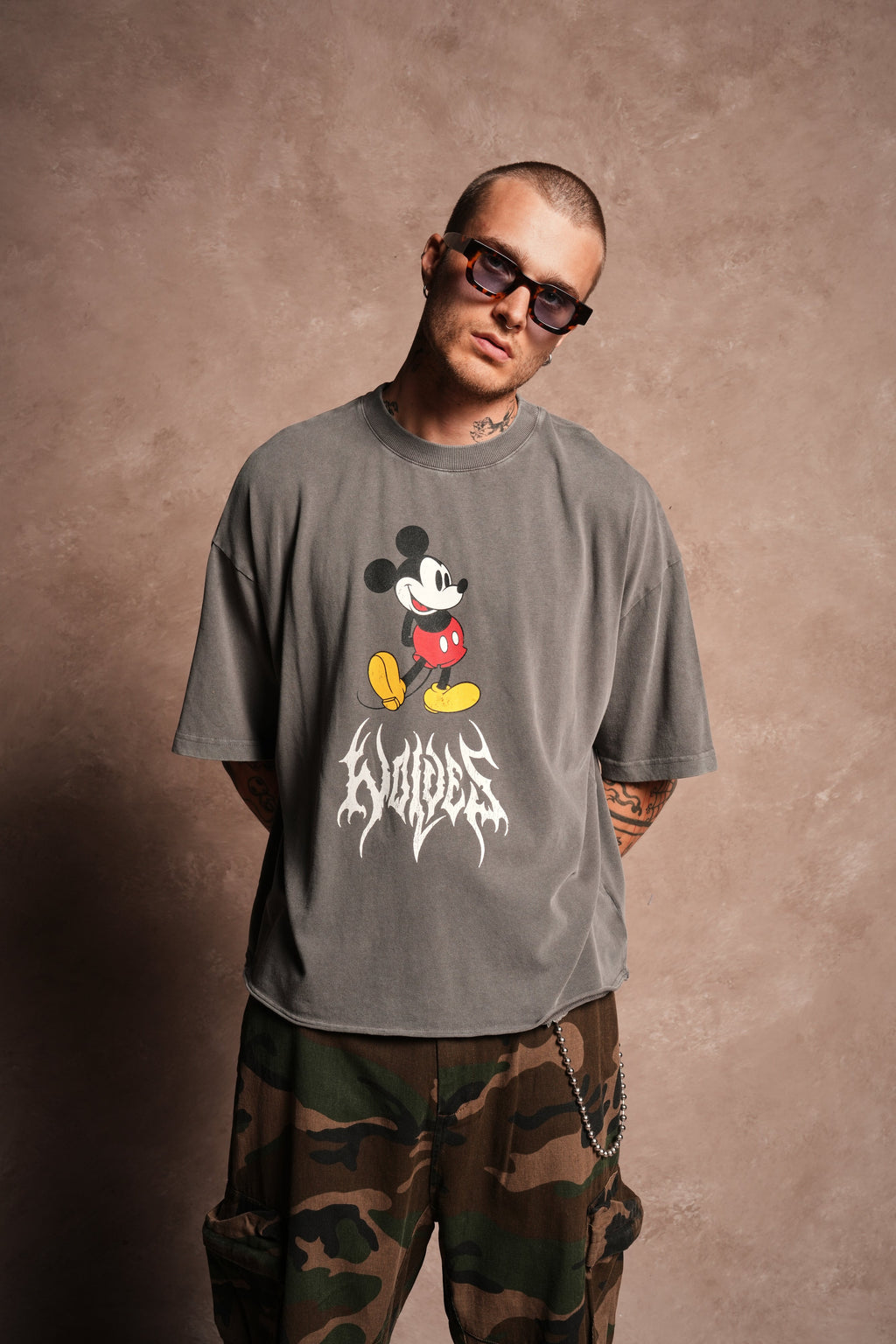 Mickey Mouse Hesh Premium Raw Hem Box Cut Tee in Slate Gray