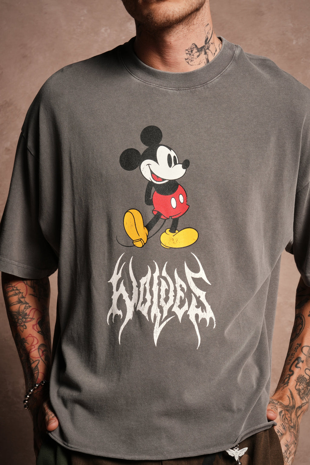Mickey Mouse Hesh Premium Raw Hem Box Cut Tee in Slate Gray