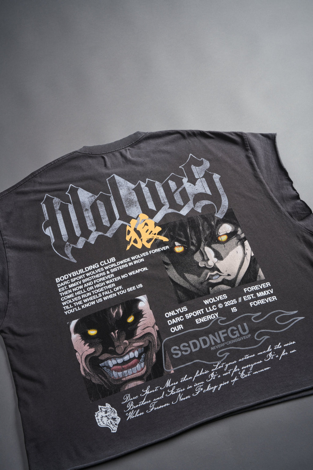 Hanma Legacy Grunge Cut-Off Tee in Wolf Gray — imagem 6