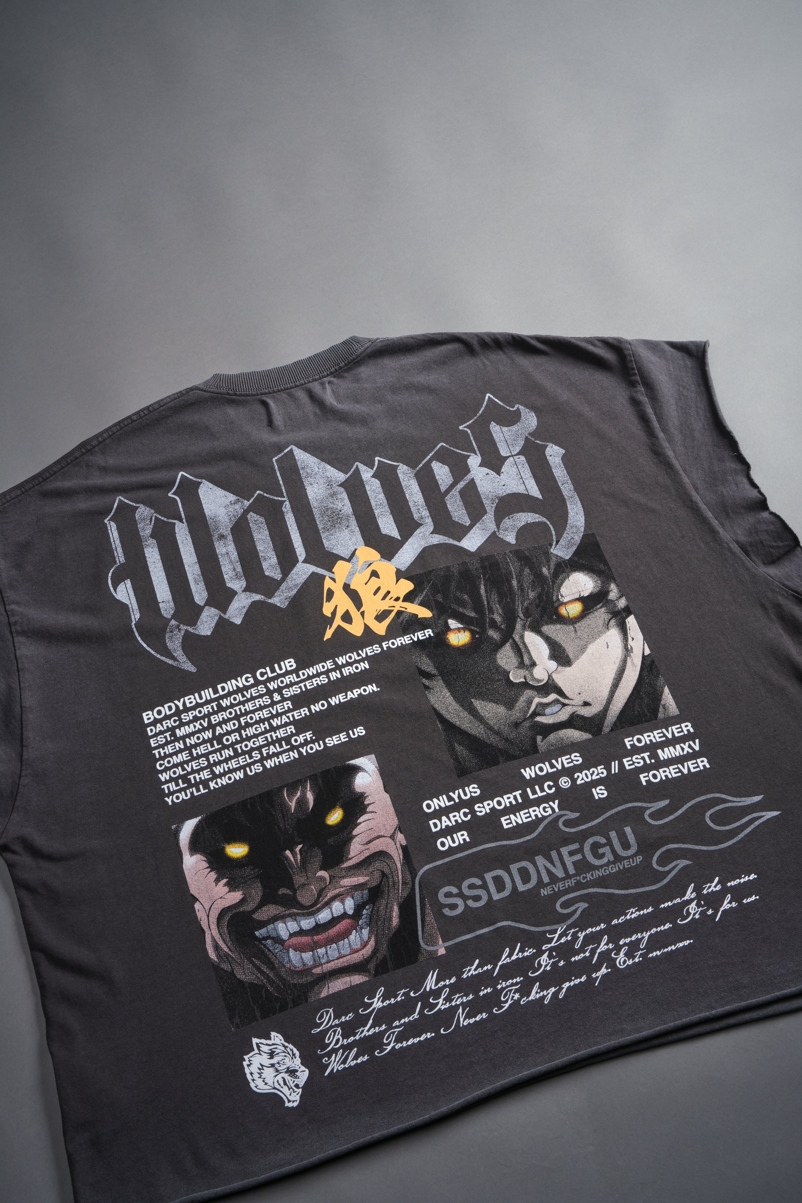 Hanma Legacy Grunge Cut-Off Tee in Wolf Gray — imagem 6
