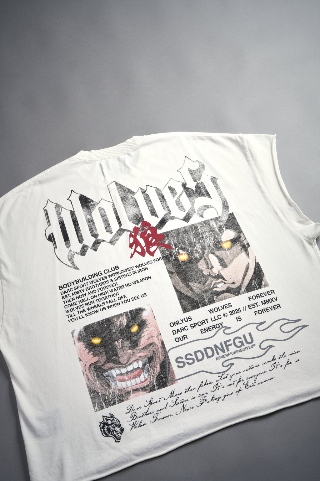 Hanma Legacy Grunge Cut-Off Tee in Cream — imagem 7