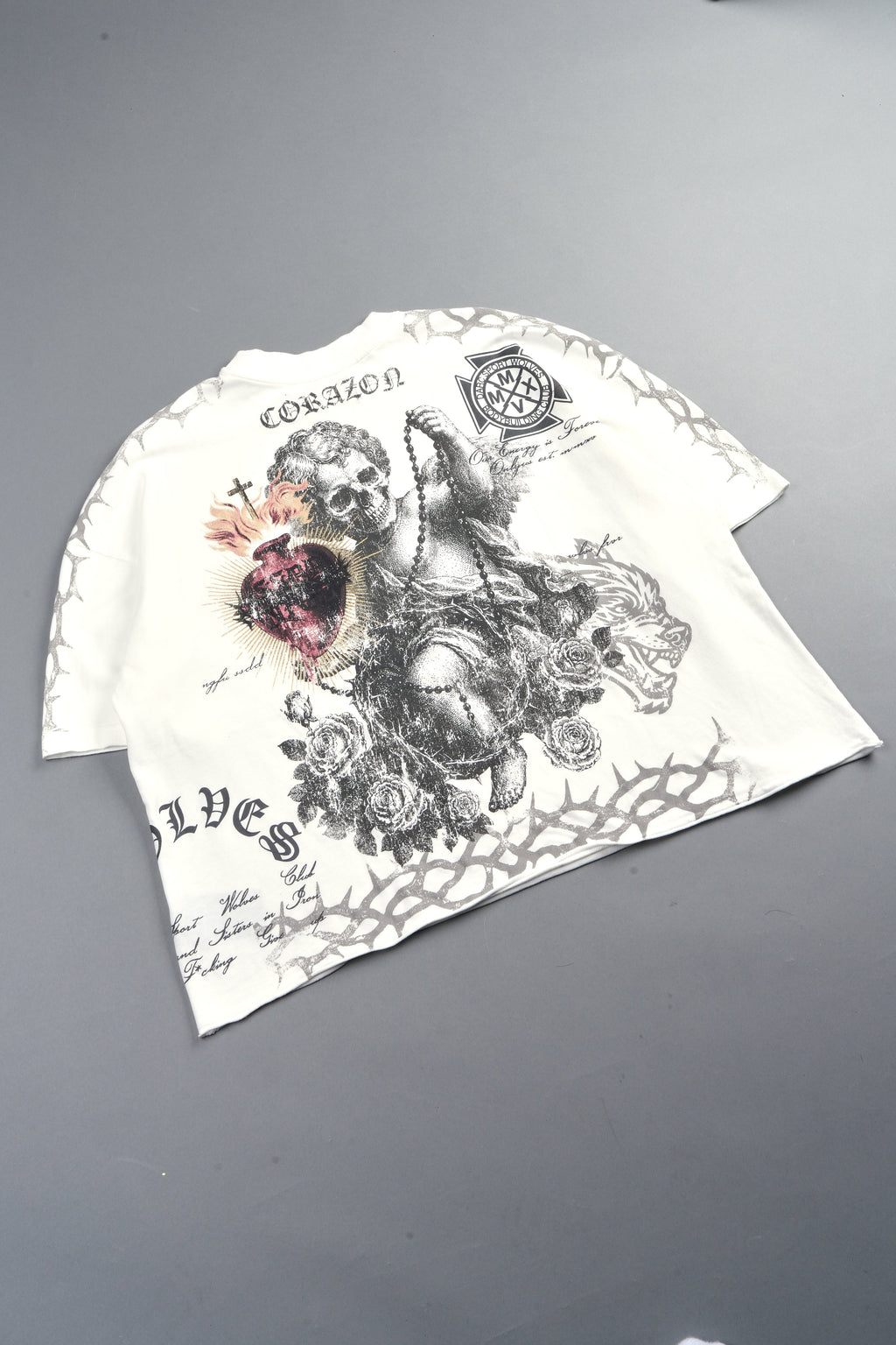 Angelito Muerto Premium Raw Hem Box Cut Tee In Cream