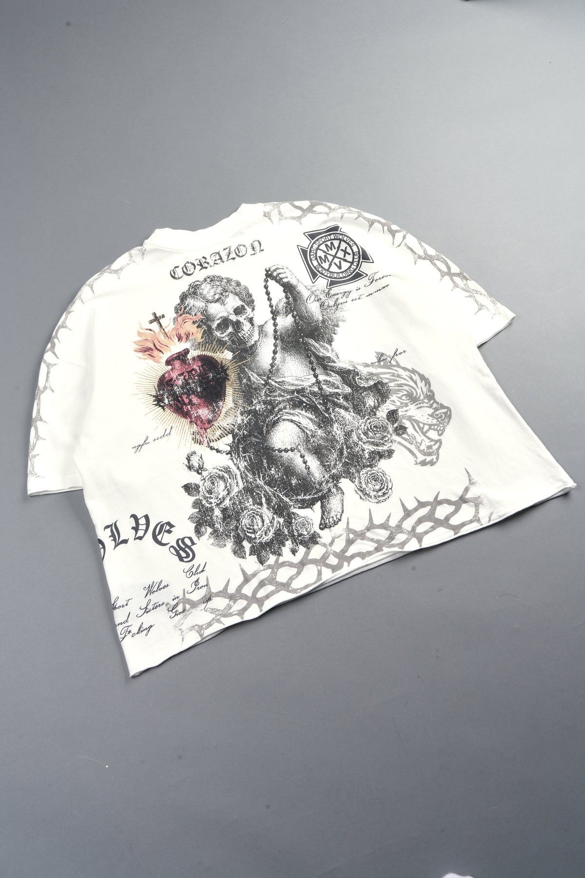 Angelito Muerto Premium Raw Hem Box Cut Tee In Cream