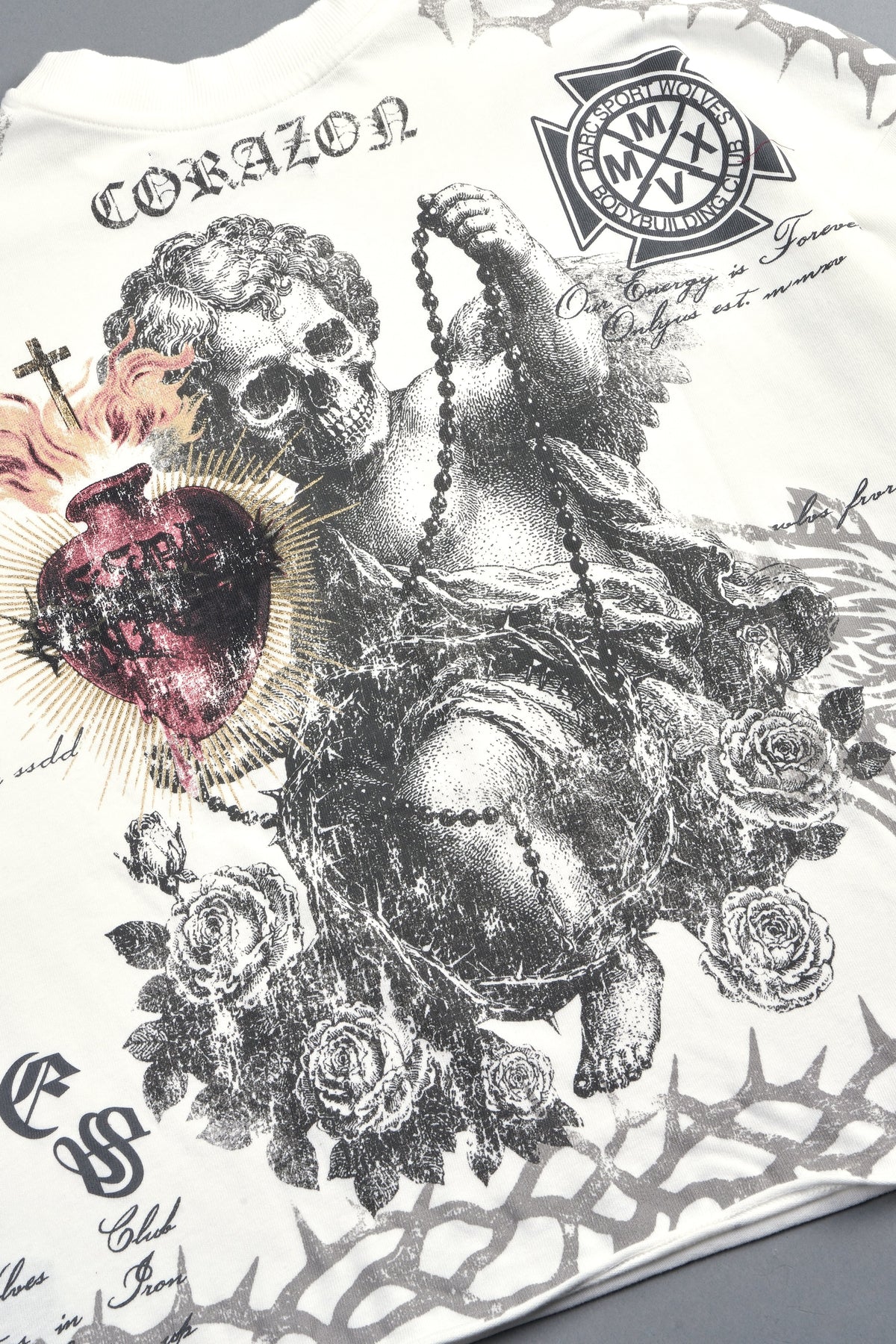 Angelito Muerto Premium Raw Hem Box Cut Tee In Cream
