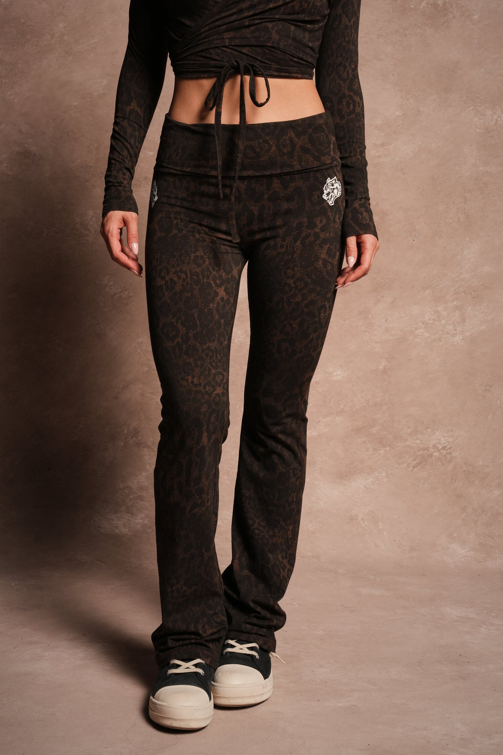 Dual Romy Foldover Pants in Darc Brown Leopard