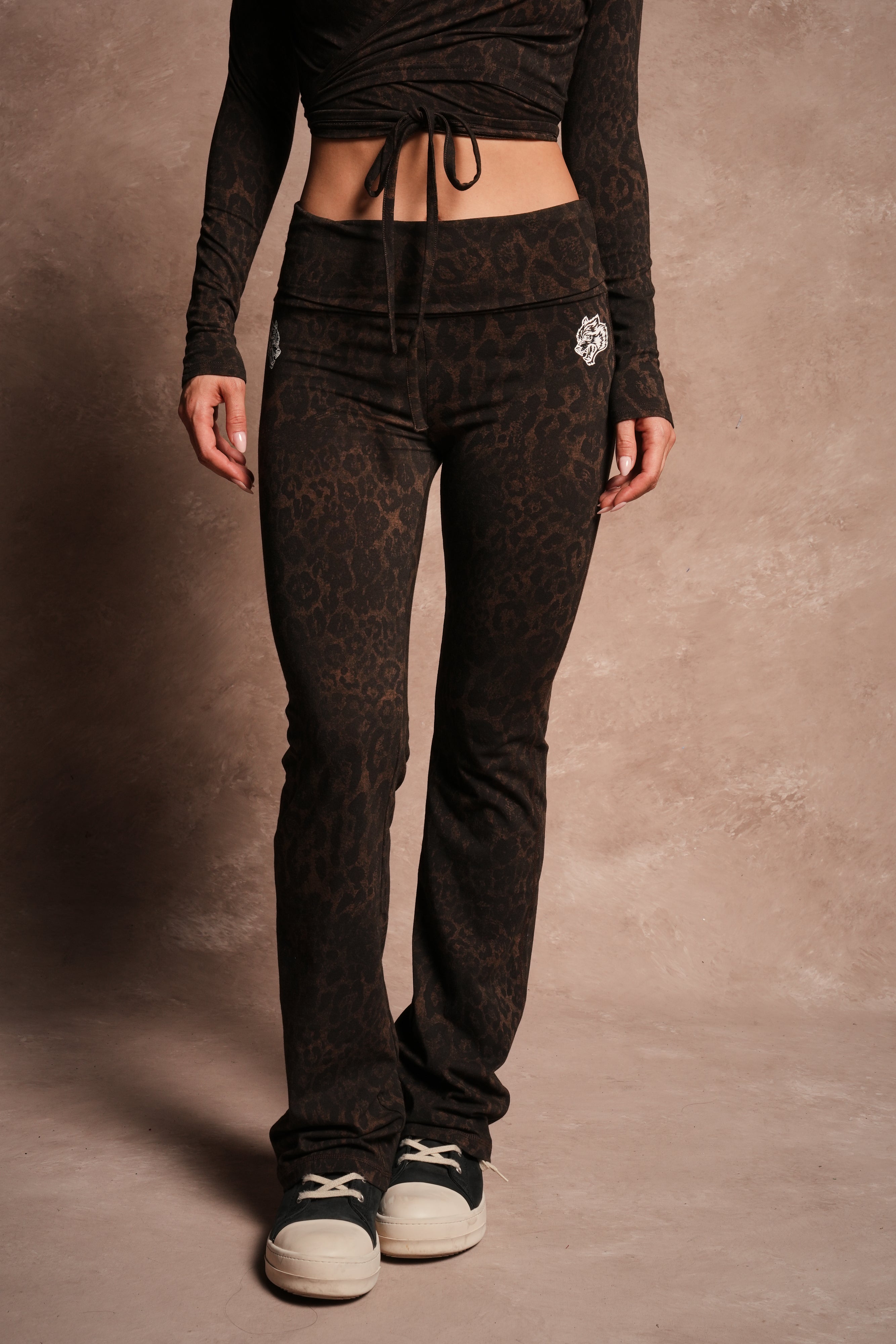 Dual Romy Foldover Pants in Darc Brown Leopard