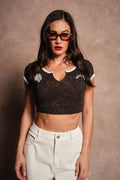 Wolves Chopper Josie Crop Baby Tee in Darc Brown Leopard